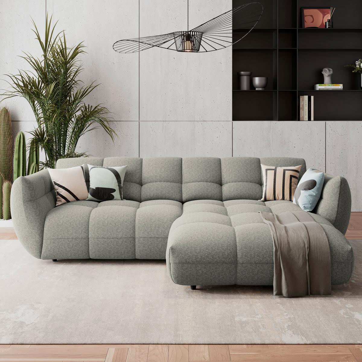 Ecksofa Panda Chenille grau, 280x178cm - Schwarz/Grau, Trend, Textil (280/178cm)