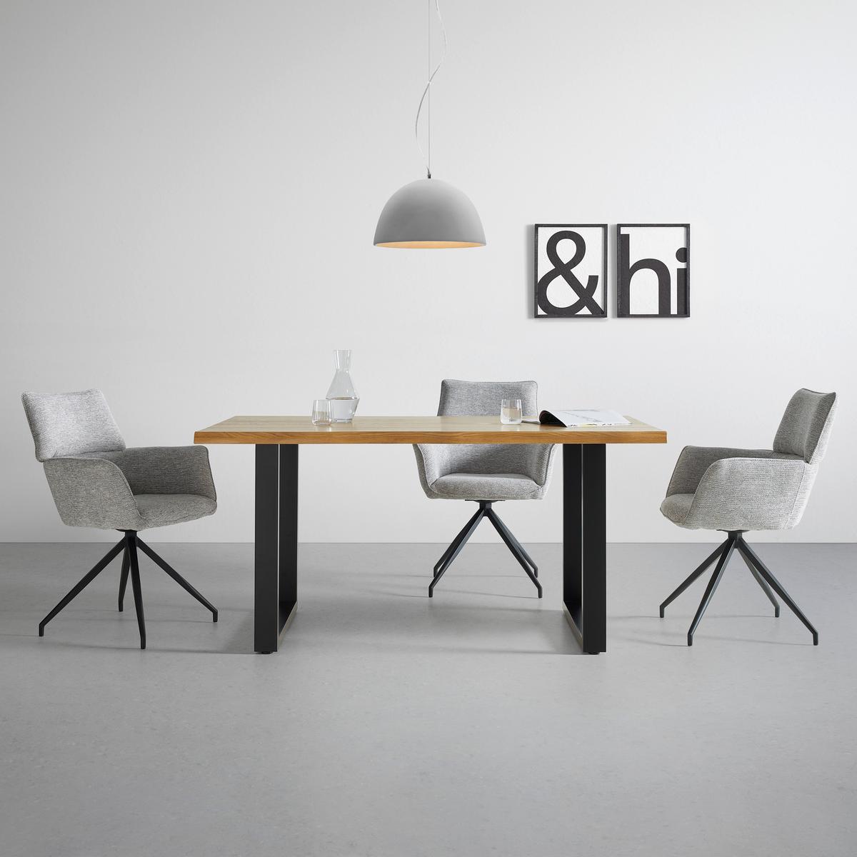 Jedálenský stôl LEN 160x90cm - čierna/farba duba, Modern, kov/drevo (160/90/76cm) - Bessagi Home