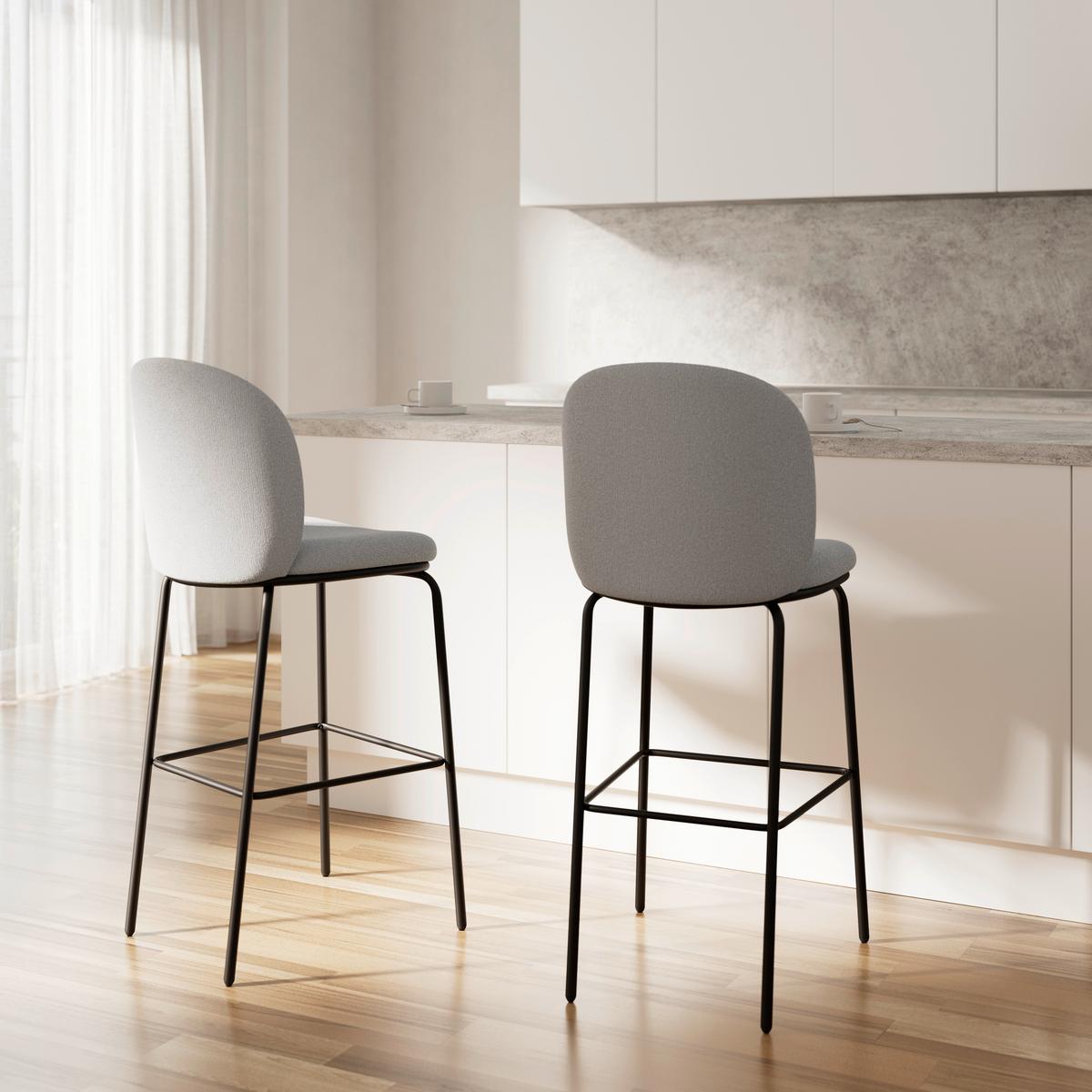 BAROVÁ STOLIČKA MALEA - čierna/svetlosivá, Modern, kov/drevo (46cm) - Bessagi Home
