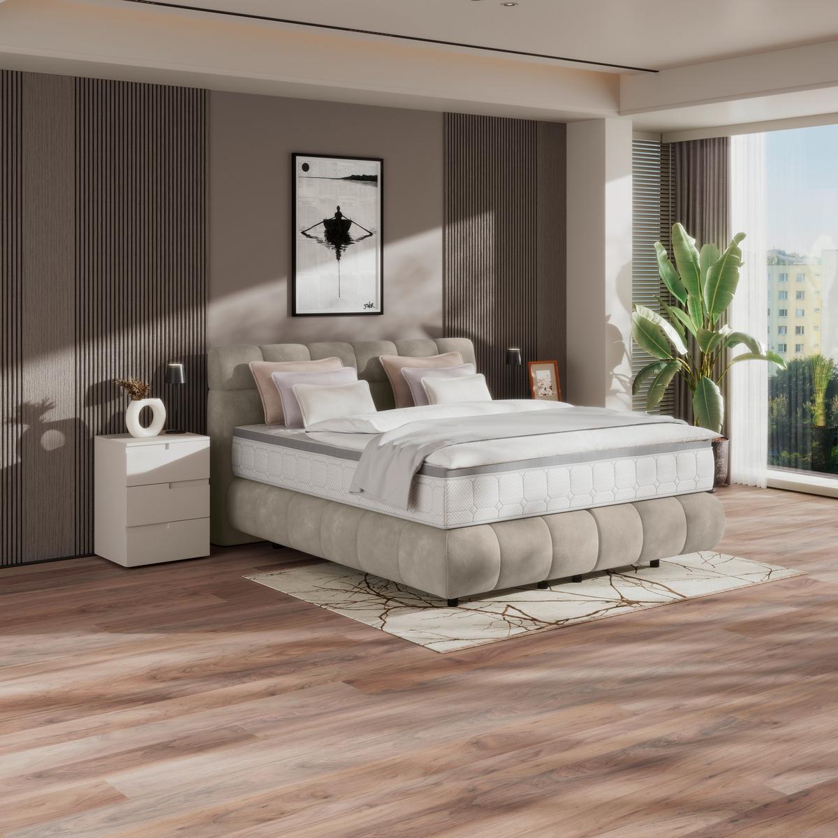 Boxspringbett Nobu Taupe, Lf: 180x200 cm - Taupe/Schwarz, Trend, Holz/Textil (180/200cm)