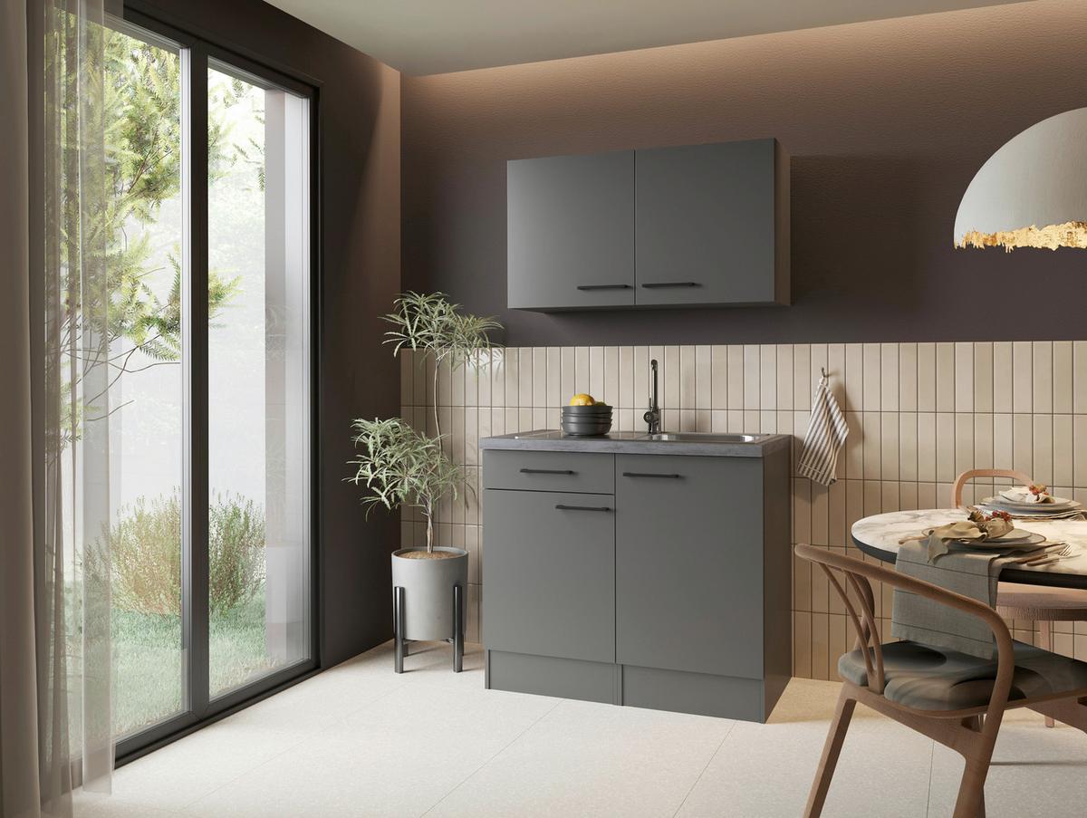 MINIKÜCHE Oliver, Grau B: 100 cm - Grau, Trend, Holzwerkstoff (100cm) - Respekta