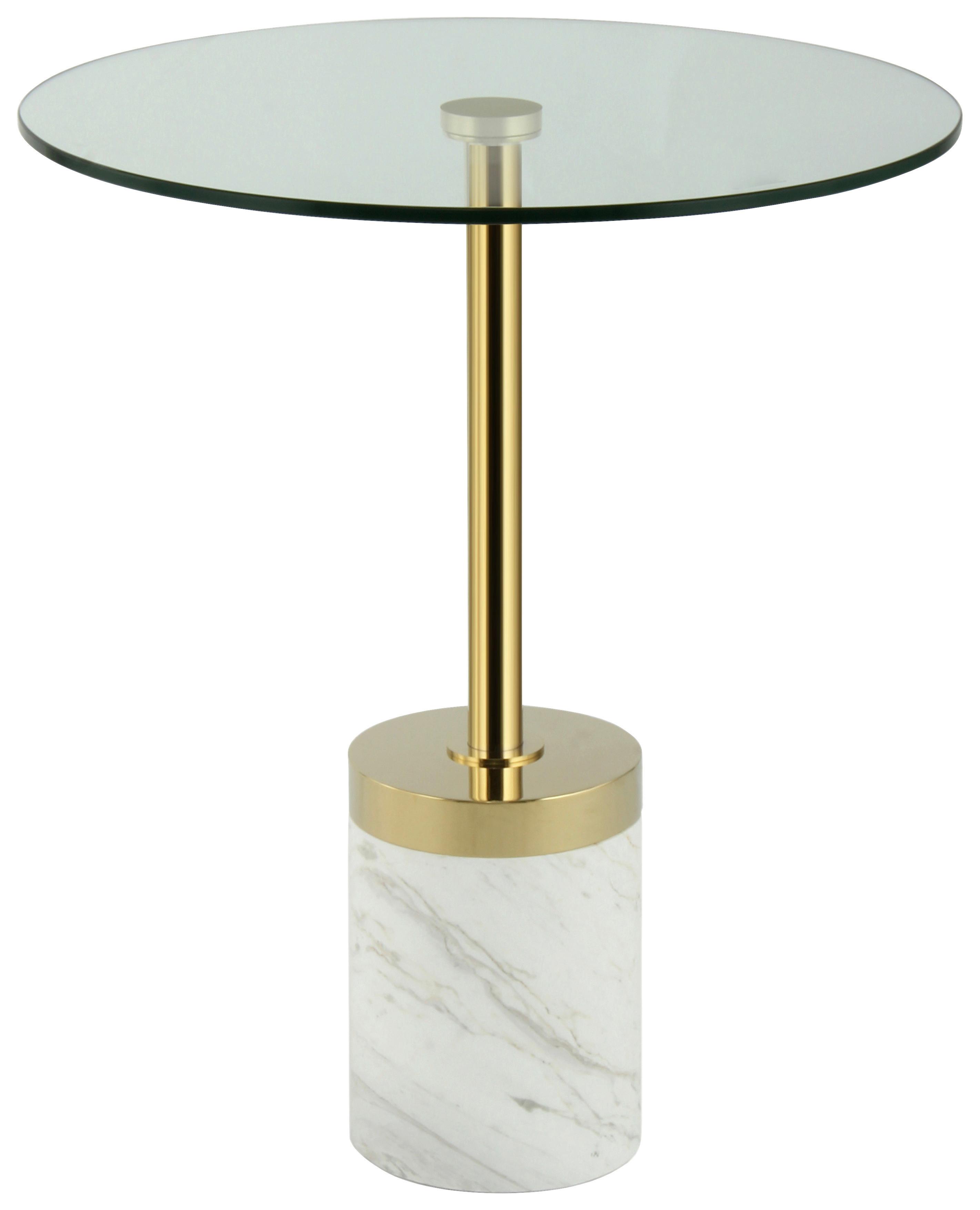 Beistelltisch Lana 125 Goldfarben/Weiß B: 53 cm - Goldfarben/Weiß, Design, Glas/Stein (46/46/53cm) - Kayoom