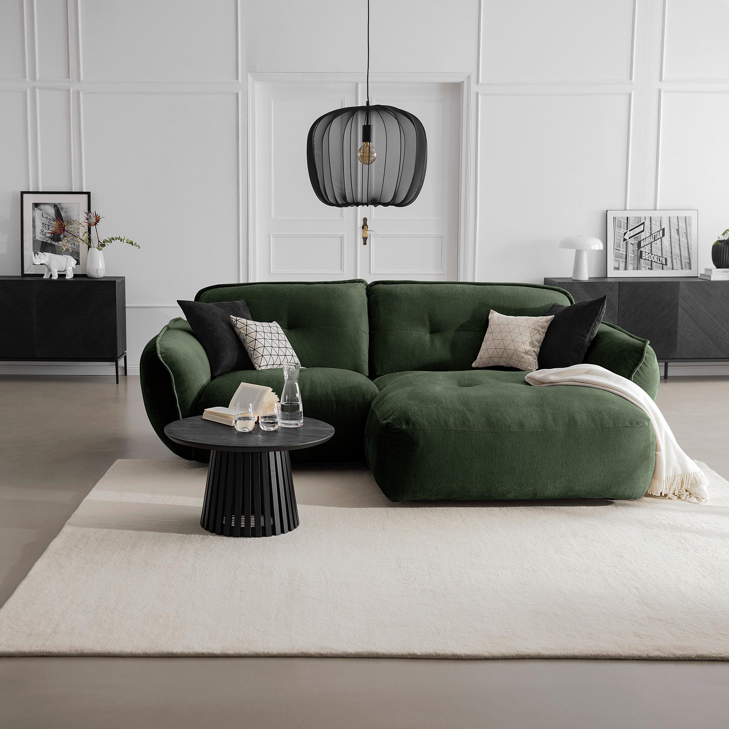 Ecksofa Fluffy Dunkelgrün S: 269x184 Cm - Dunkelgrün/Schwarz, MODERN, Textil (269/184cm) - Trendmanufaktur