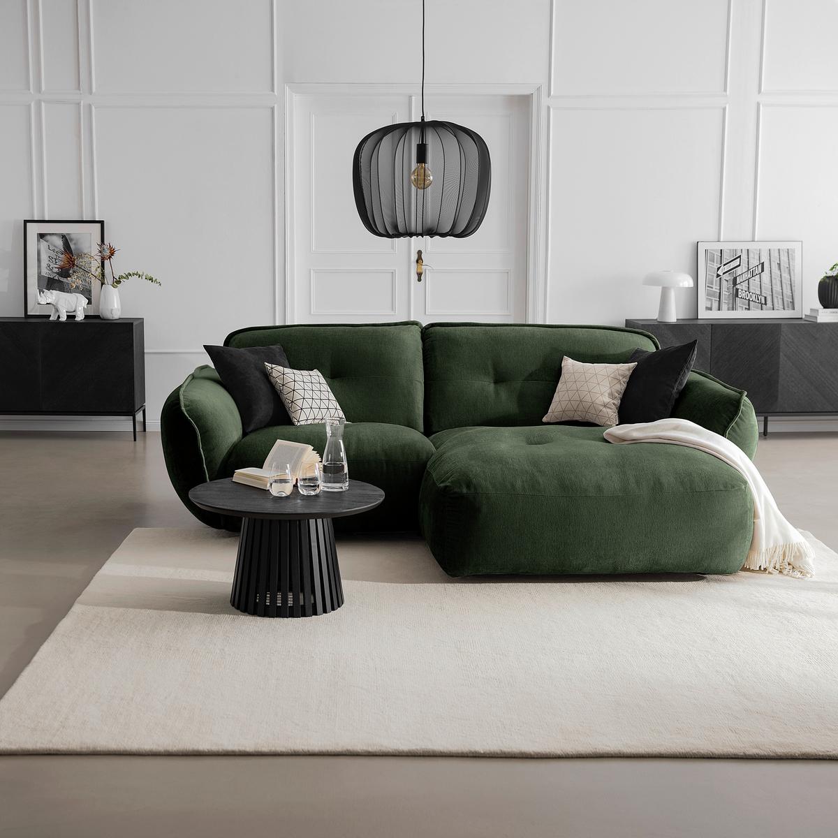 Ecksofa Fluffy Dunkelgrün S: 269x184 Cm - Dunkelgrün/Schwarz, MODERN, Textil (269/184cm) - Trendmanufaktur