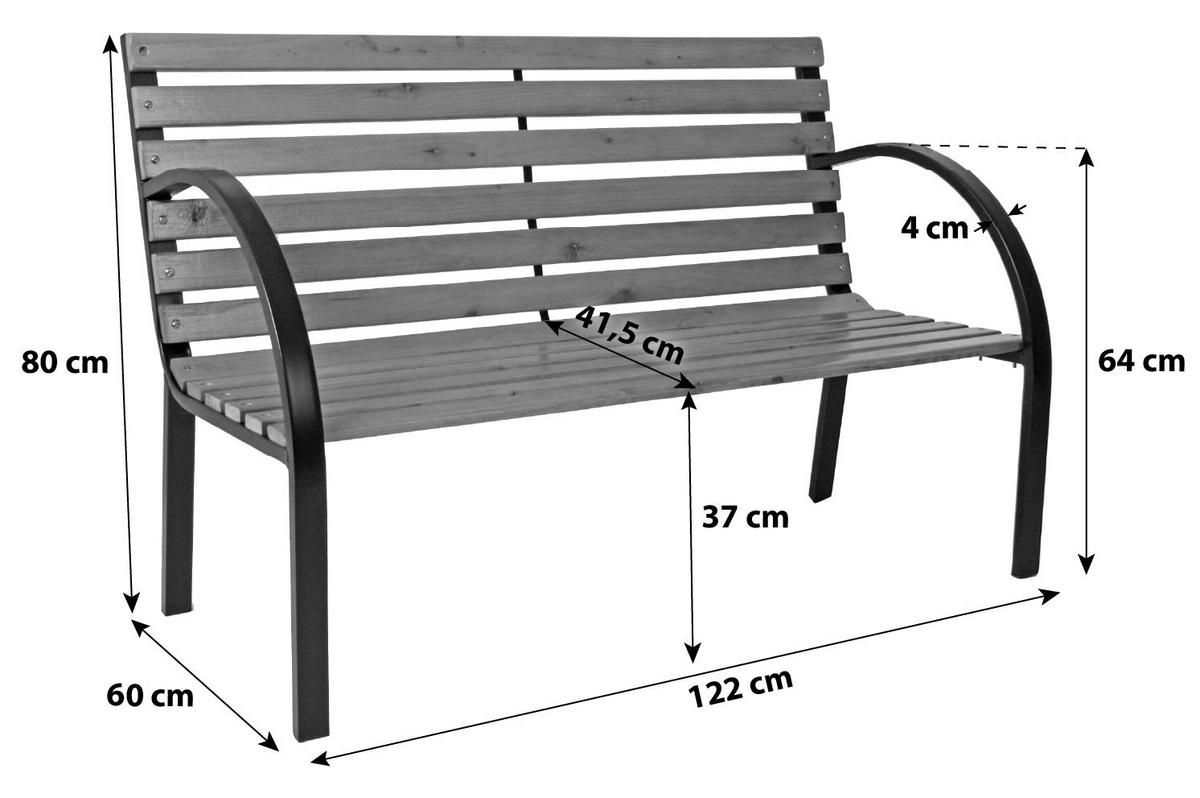 GARTENBANK BELLEVUE - Schwarz/Braun, Basics, Holz/Metall (122/80/60cm) - Gardenson