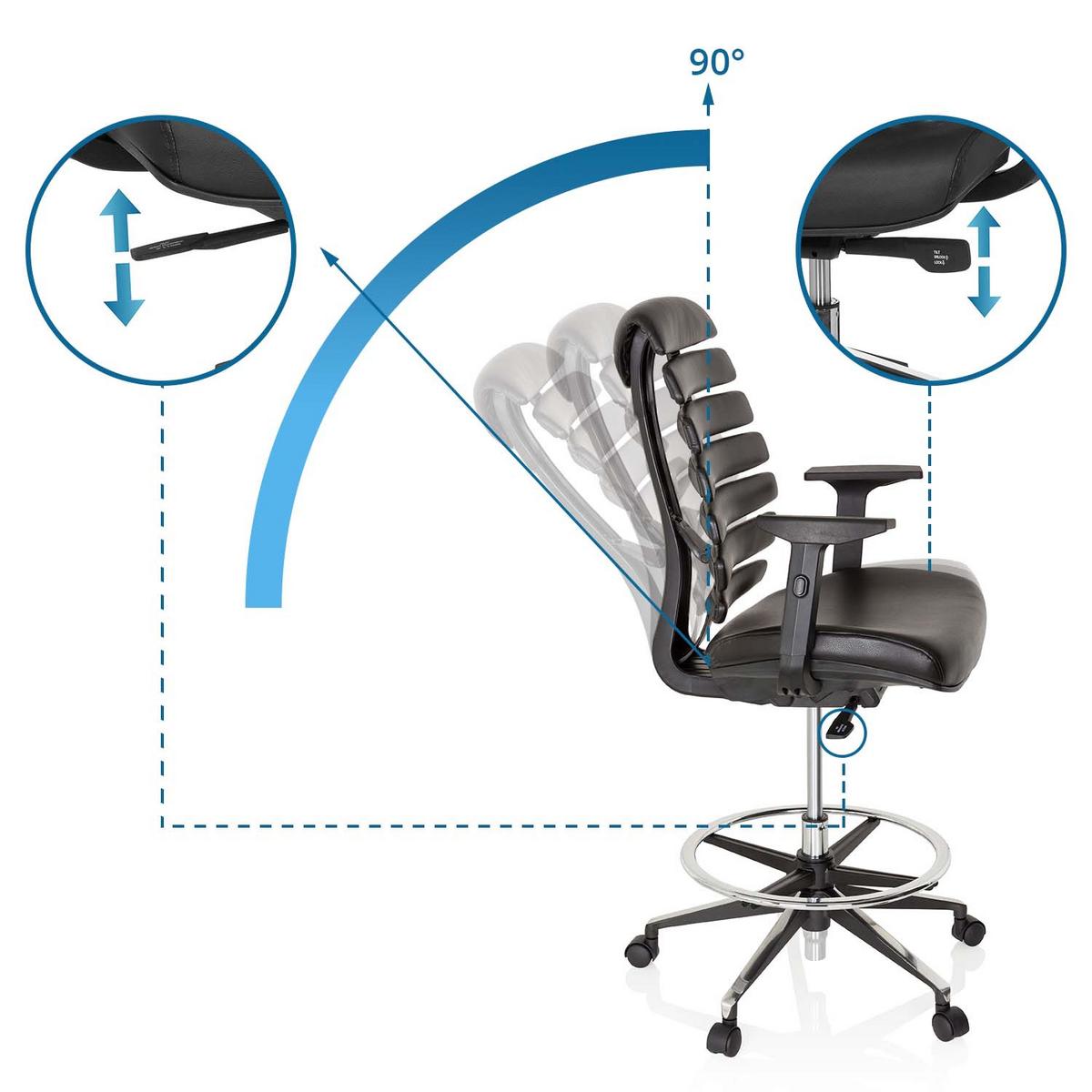 Drehstuhl Ergo Line Ii Work Echtleder Schwarz Bis 120kg - Alufarben/Schwarz, MODERN, Leder/Kunststoff (62/131/65cm) - MID.YOU