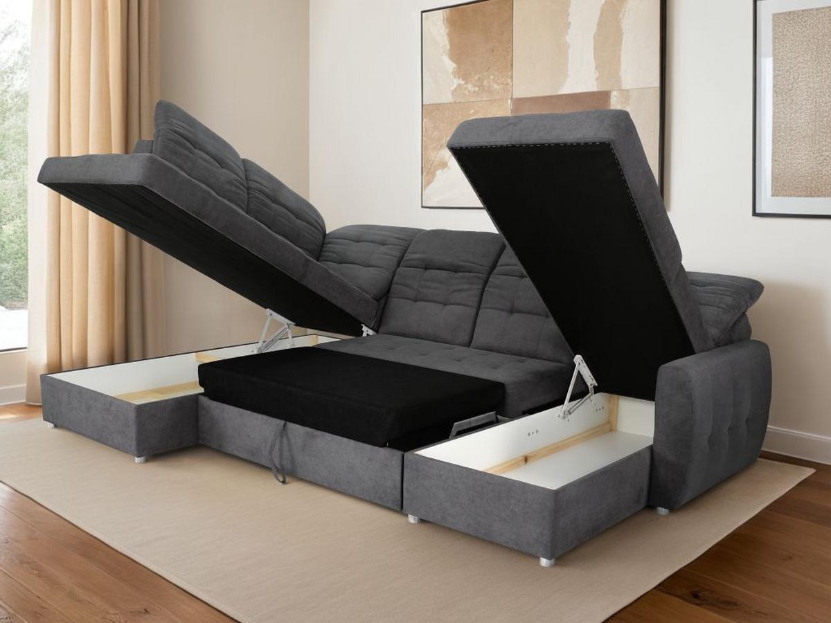 Rohová sedačka ATLAS U, levá, antracitová,úl.prostor,lůžko - barvy chromu/antracitová, Moderní, kov/dřevo (207/306/174cm)