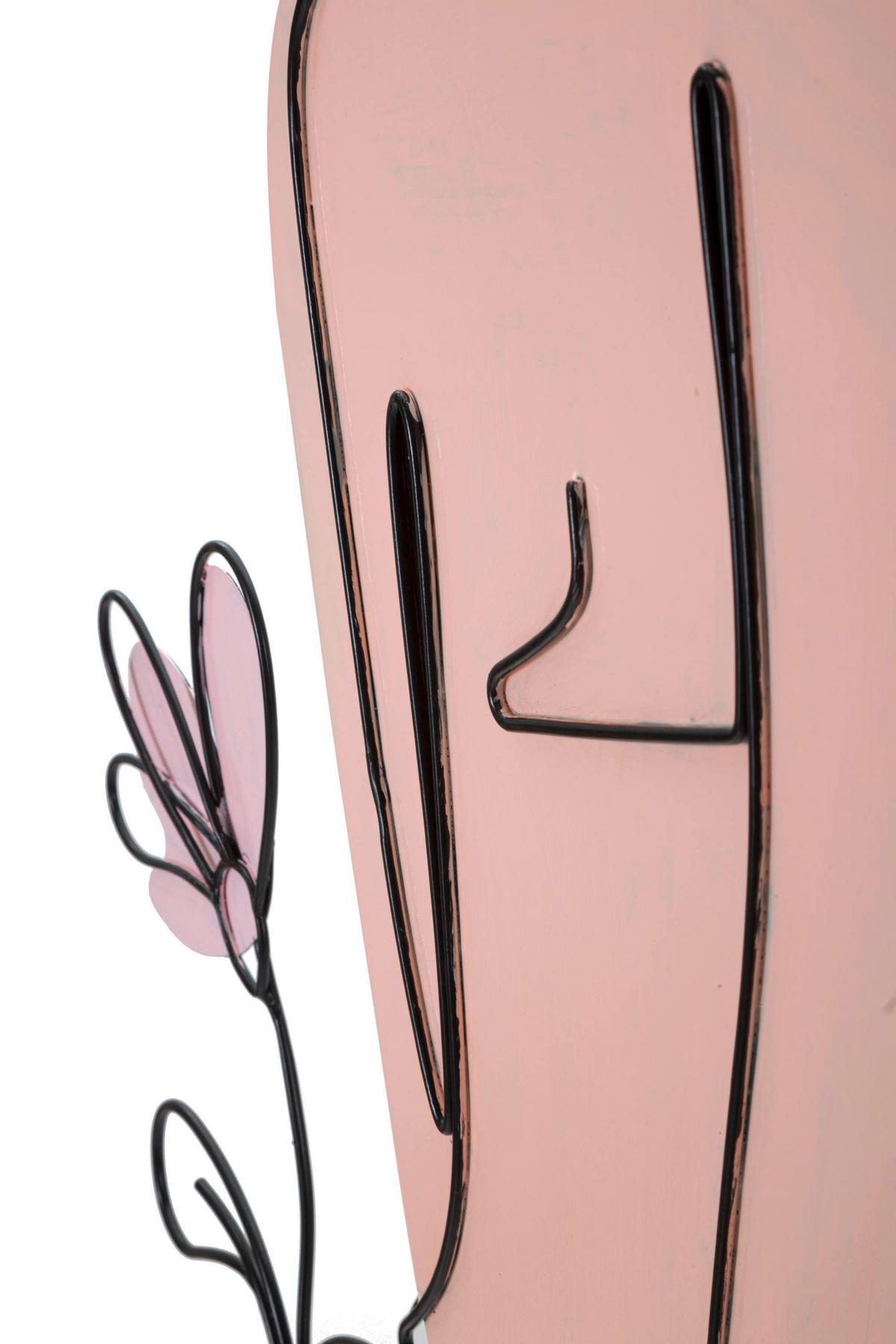 Wanddeko Lady W/ Flower Beige/graugrün/rosa B: 80 Cm - Beige/Rosa, Basics, Metall (80/90/1.3cm)