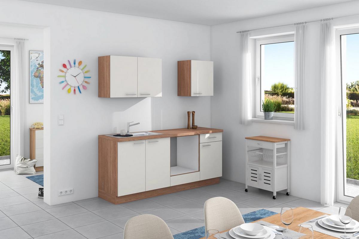 Küchenzeile Base ohne Geräte 200 cm Weiß/Bergeiche - Eichefarben/Weiß, Design, Holzwerkstoff (200cm) - Express