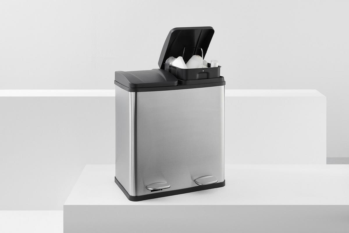 Nášľapný kôš Trash, 20l + 20l - čierna/strieborná, Modern, kov/plast (46,3/37,1/52,6cm) - Mömax