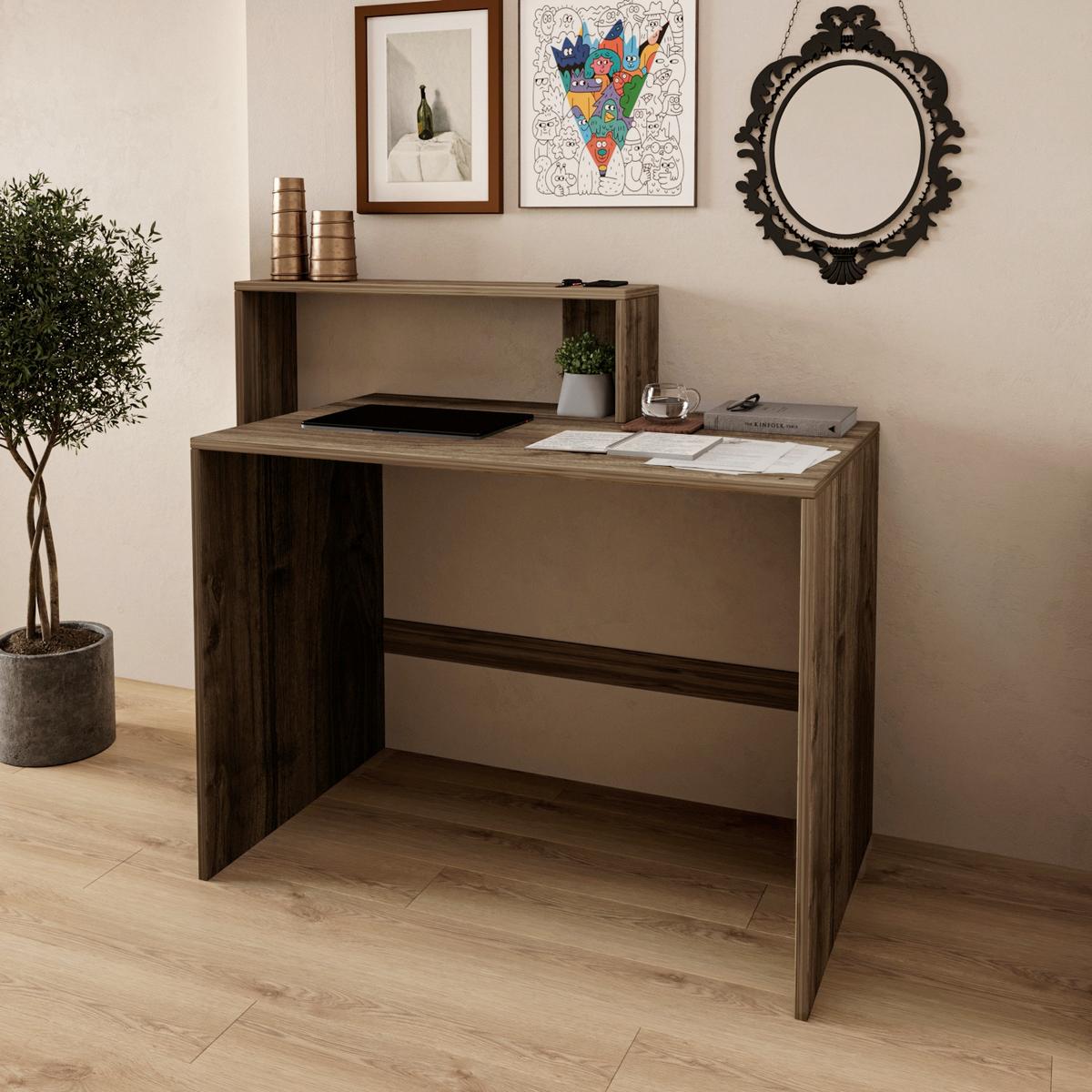 Schreibtischkombination Amber, Walnussfarben B: 120 Cm - Walnussfarben/Weiß, Design, Holzwerkstoff (120/55/96cm) - Livetastic