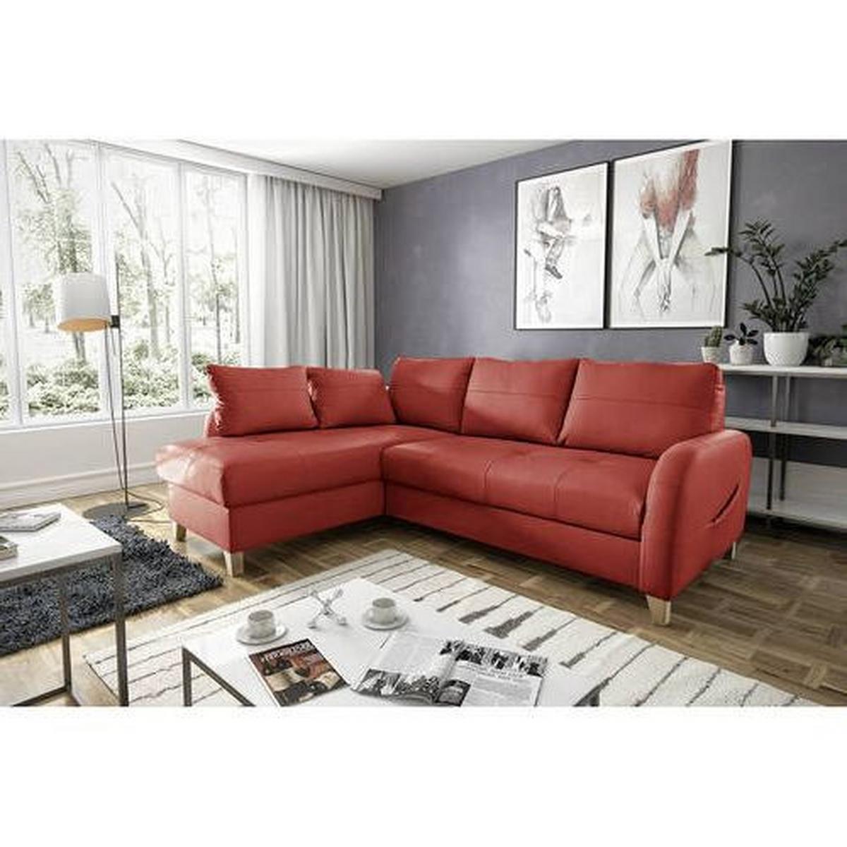 Ecksofa Compact Rot B: 168x227 Cm - Buchefarben/Rot, Design, Leder/Textil (168/227cm) - Livetastic
