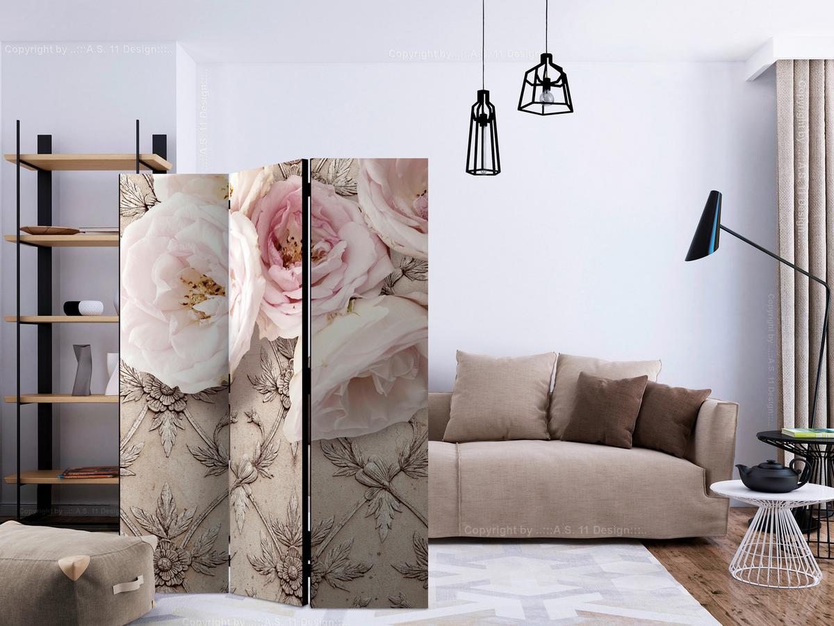 Paravent Hellrosa Beige B: 135 cm - Hellrosa/Beige, Basics, Holz/Textil (135/172/3cm) - artgeist