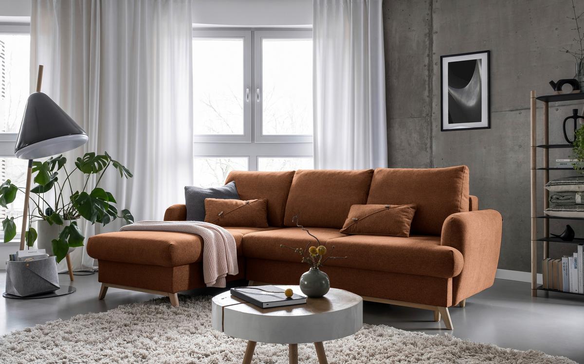 Ecksofa Scandic Lagom Beige S: 157x235 cm - Terracotta/Naturfarben, Textil (157/235cm) - MID.YOU