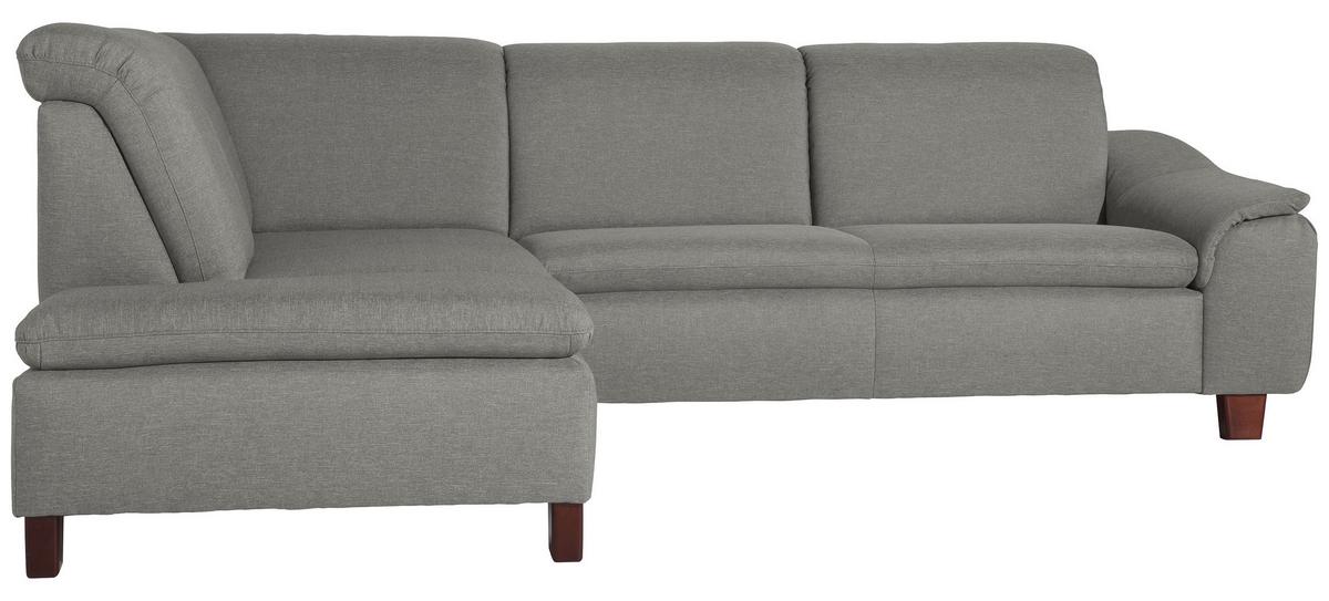 Ecksofa Aaron Hellgrau Flachgewebe - Nussbaumfarben/Hellgrau, Design, Textil (247/82/187cm) - Max Winzer