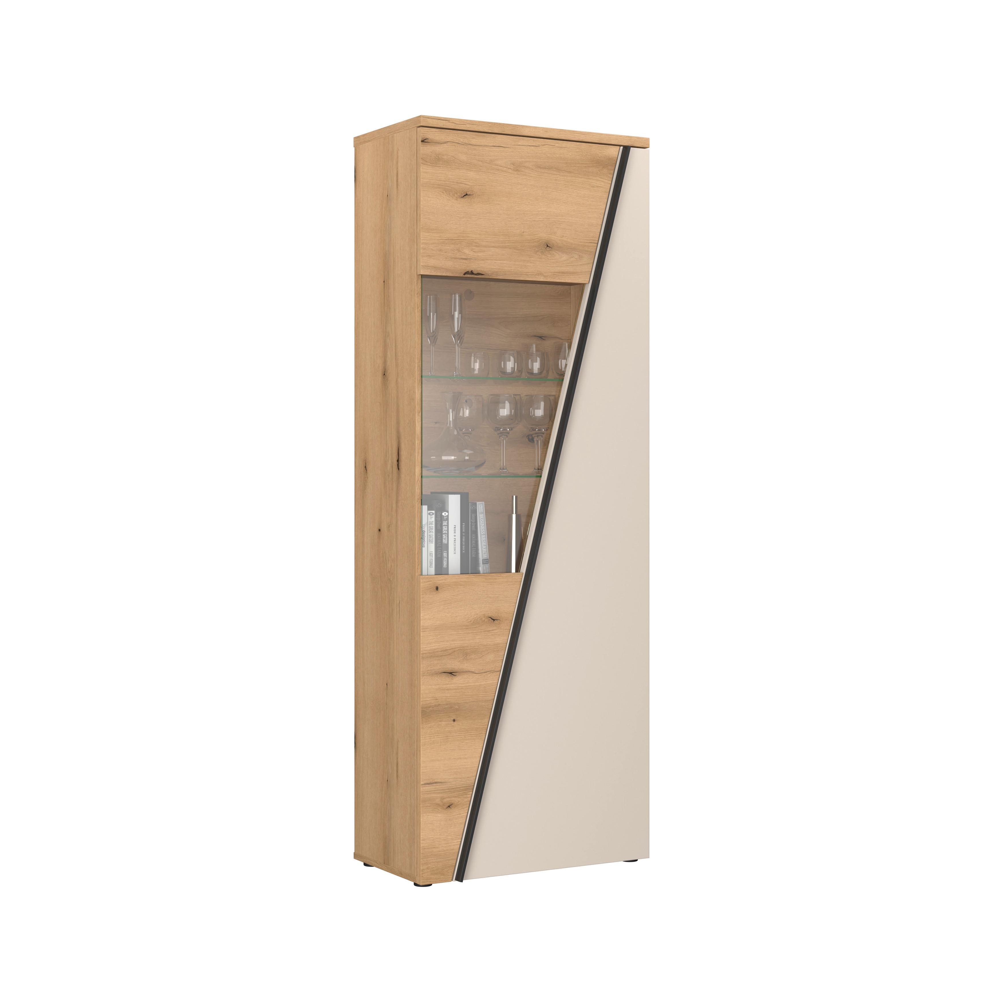 Vitrine Venedig NEW Eichefarben/Kaschmir B: 70 cm - Kaschmir/Eichefarben, MODERN, Glas/Holzwerkstoff (70/196/37cm)