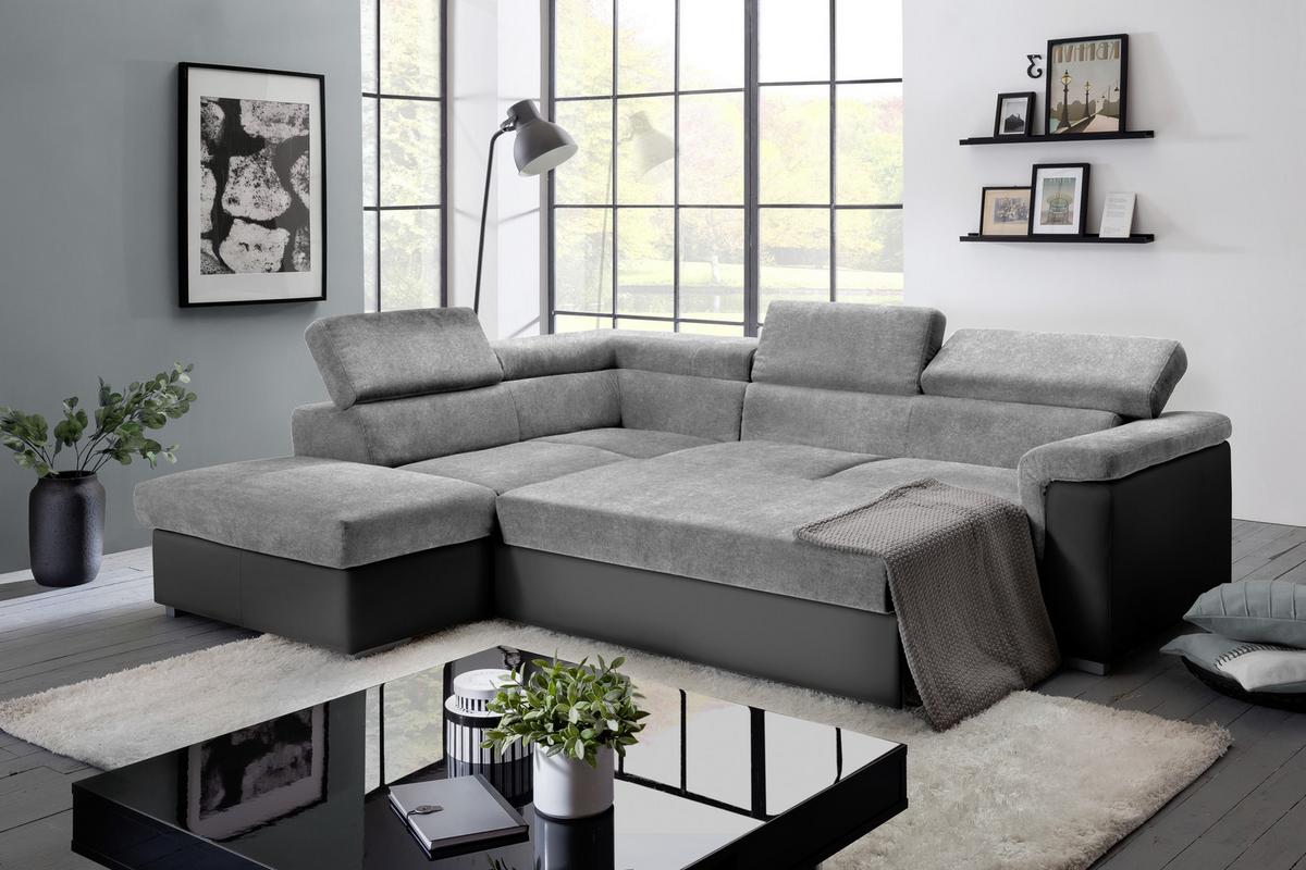 Sedací souprava MILLA šedá/černá levý roh - šedá/černá, Basics, dřevo/textil (217/252cm)