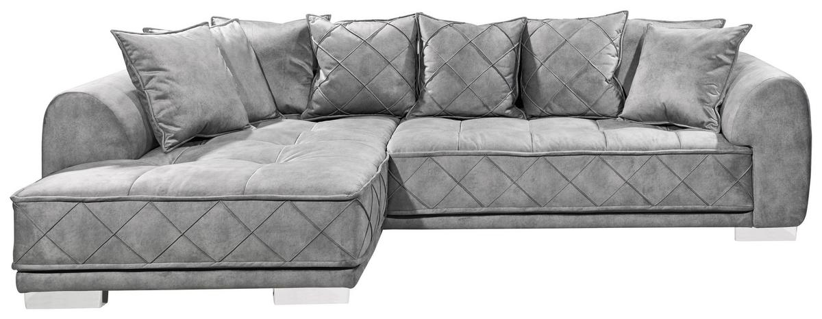 Ecksofa Mit Flexibler Ottomane Sentina, Stoffbezug - Silberfarben/Grau, Basics, Textil (319/194cm) - MID.YOU