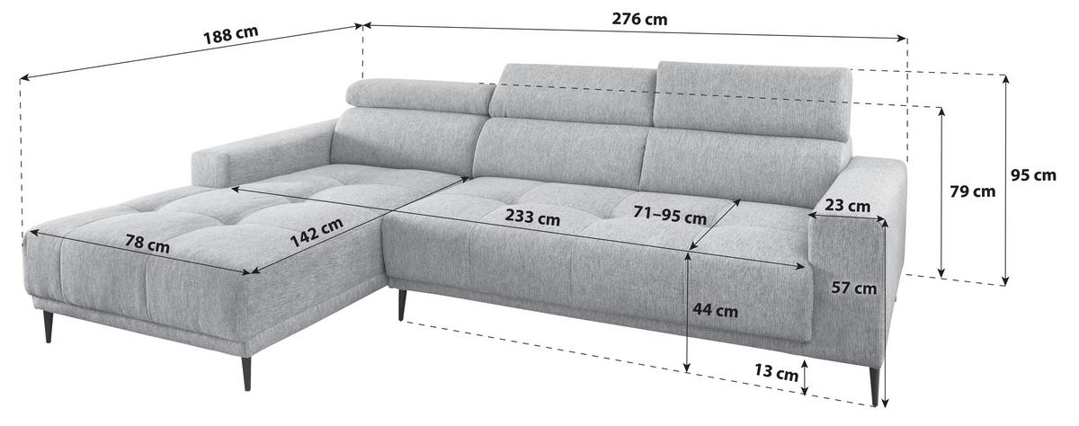 Ecksoga Intera Hellbraun S: 188x276 cm - Hellbraun/Schwarz, KONVENTIONELL, Textil (188/276cm) - P & B