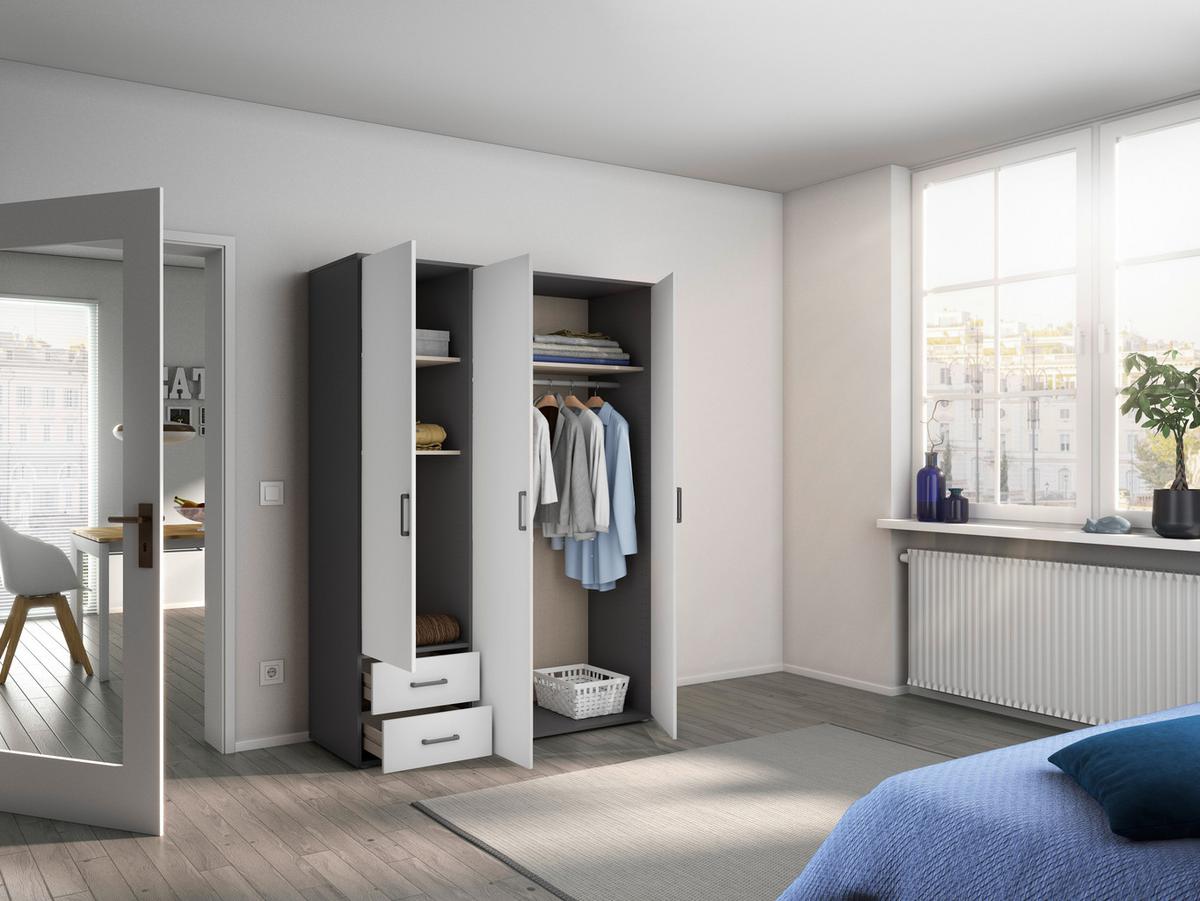 Drehtürenschrank Voyager Grau,weiß 140 Cm - Weiß/Grau, MODERN, Holzwerkstoff (140/194/53cm) - Rauch Möbel