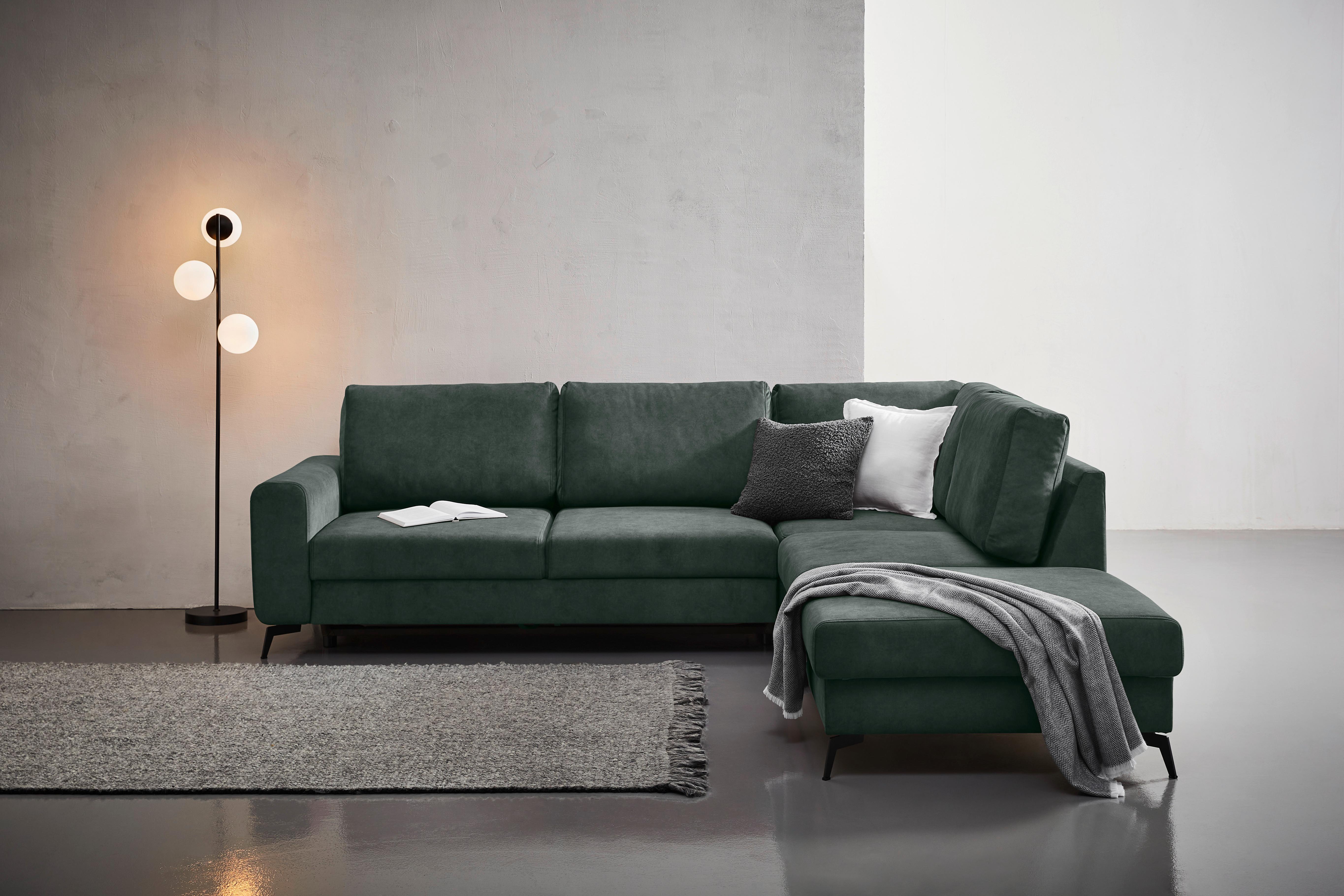 Ecksofa Mit Schlaffunktion Adesso Dunkelgrün Chenille - Dunkelgrün/Schwarz, KONVENTIONELL, Textil (275/257cm) - MID.YOU