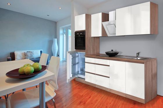 Grifflose Küche in Weiß Moderner Küchenblock mit Elektrogeräten