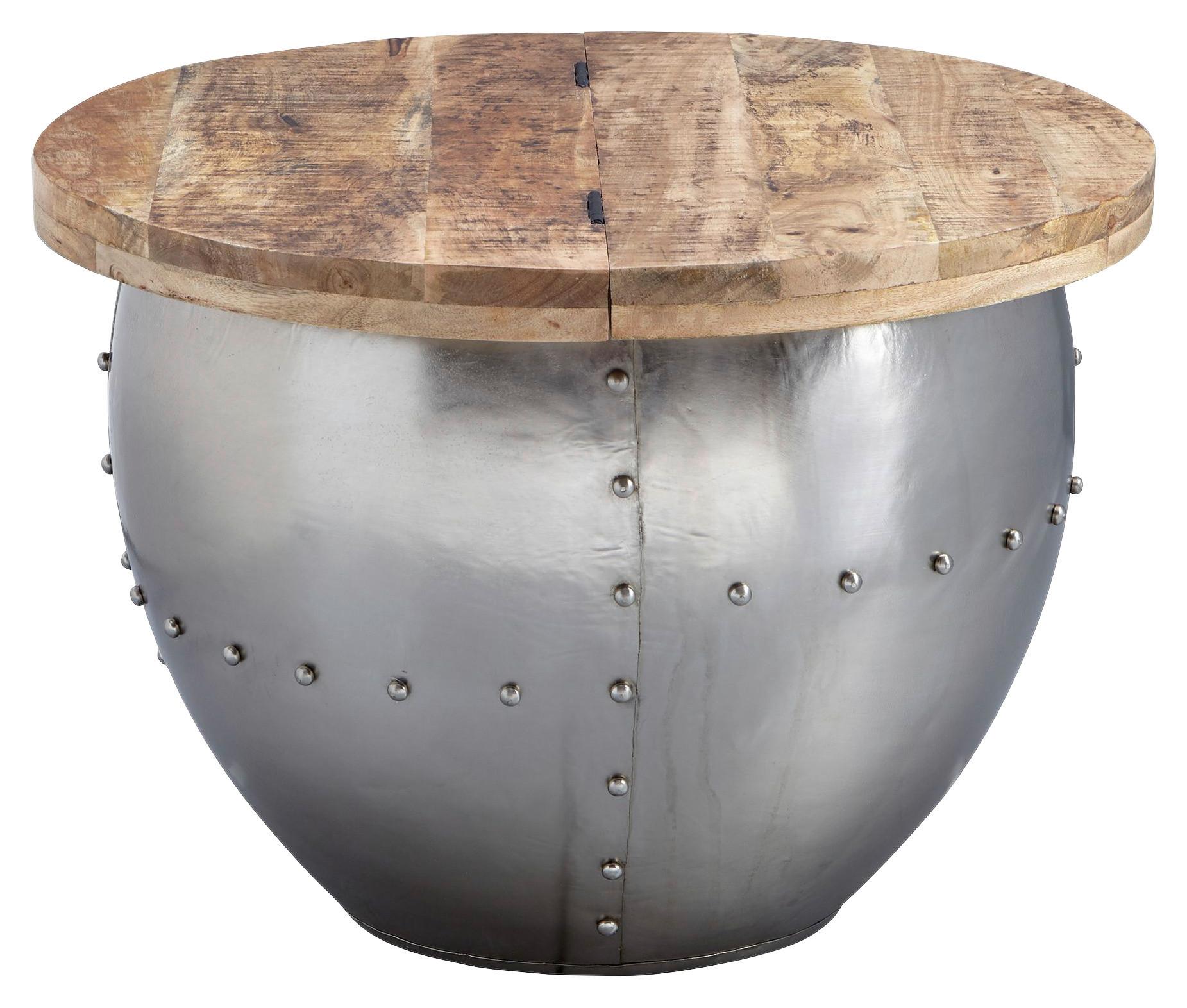 Couchtisch Rund mit Holzplatte Wohnling Mango/Silber
