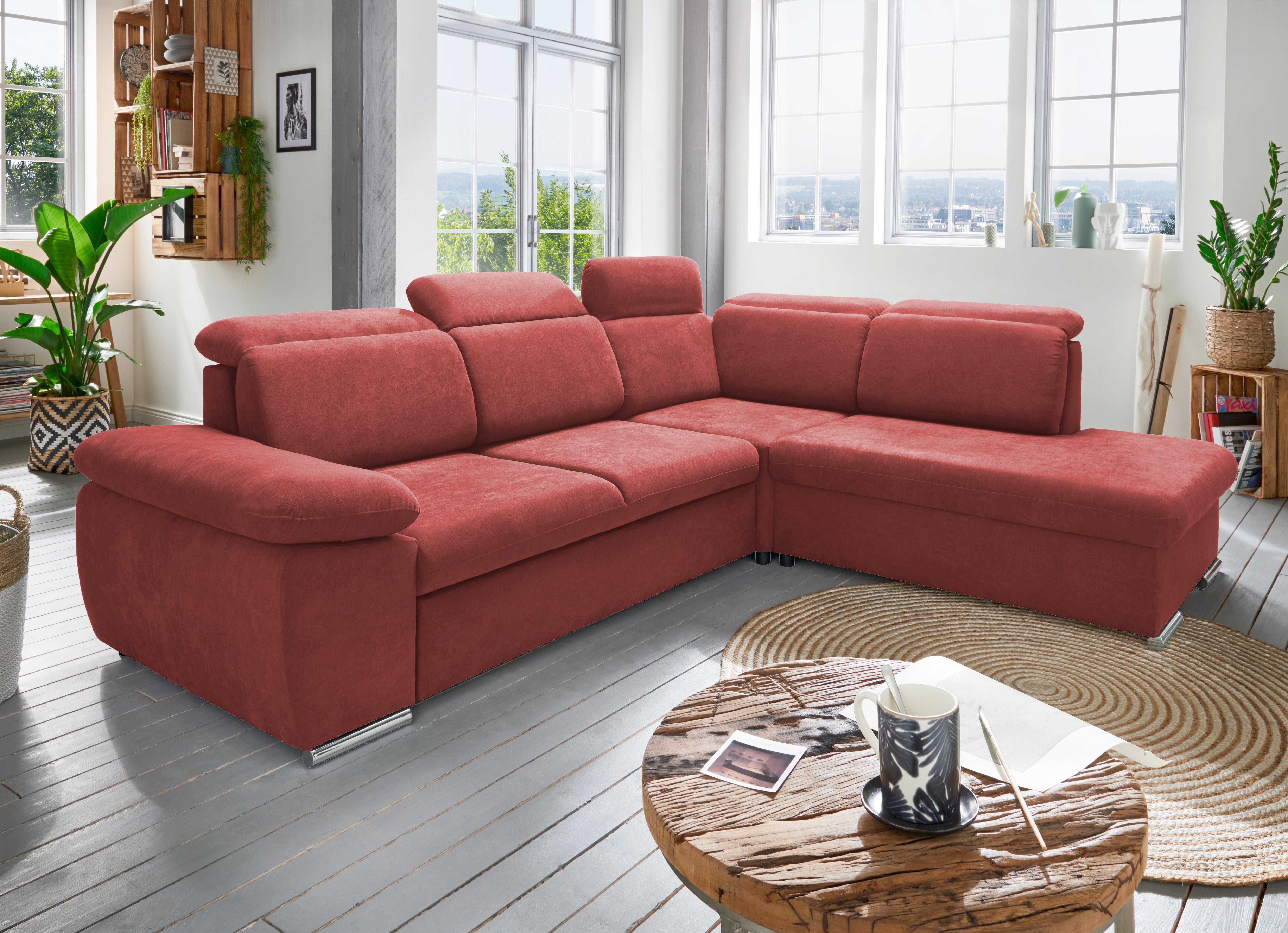 Ecksofa Vasto Rot S: 283x228 cm - Chromfarben/Rot, Design, Textil (283/228cm) - Livetastic