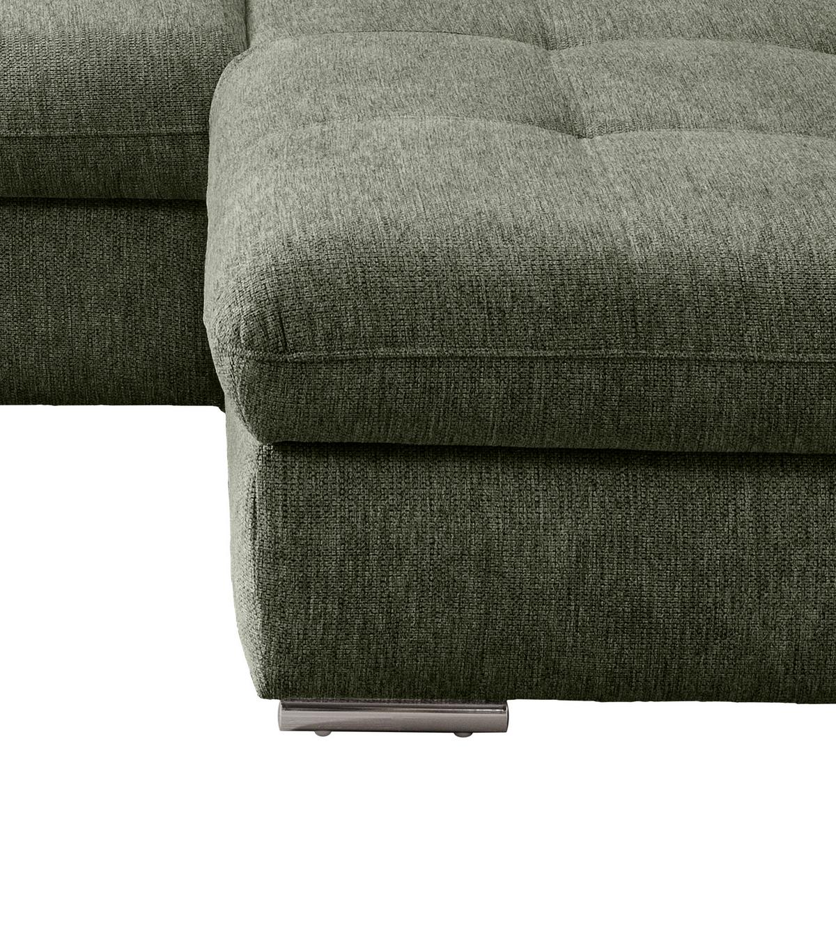Ecksofa Mit Liegefunktion Dalida Dunkelgrün,s:300x196 Cm - Chromfarben/Dunkelgrün, Design, Textil (300/196cm) - Livetastic