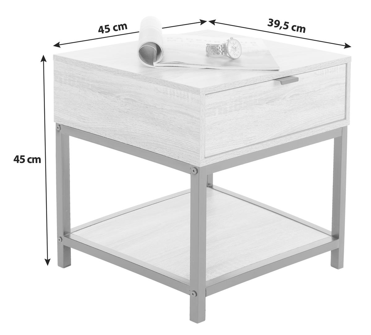 Nočný/prístavný stolík INDUSTRY - čierna/farba duba, Modern, kov/kompozitné drevo (45/45/39,5cm) - Livetastic
