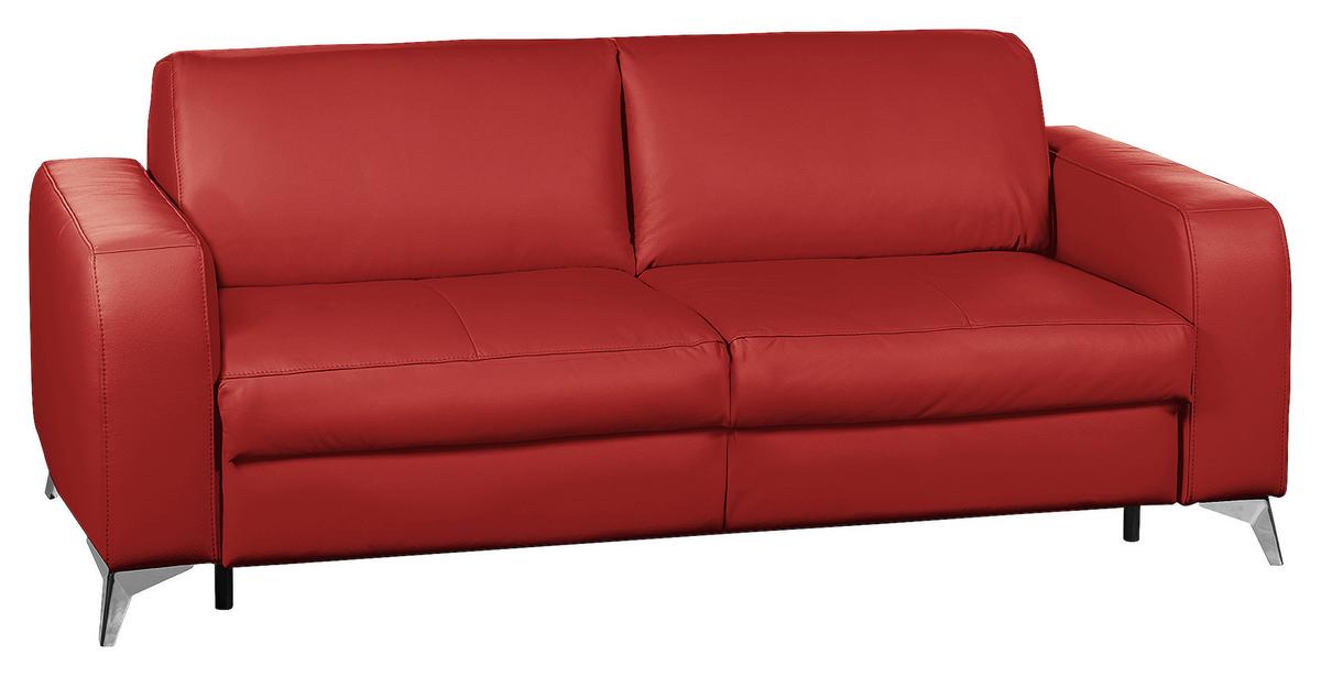 Schlafsofa Aloe Echtleder Rot B: 204 Cm - Silberfarben/Rot, Design, Leder (204/84/104cm) - Livetastic