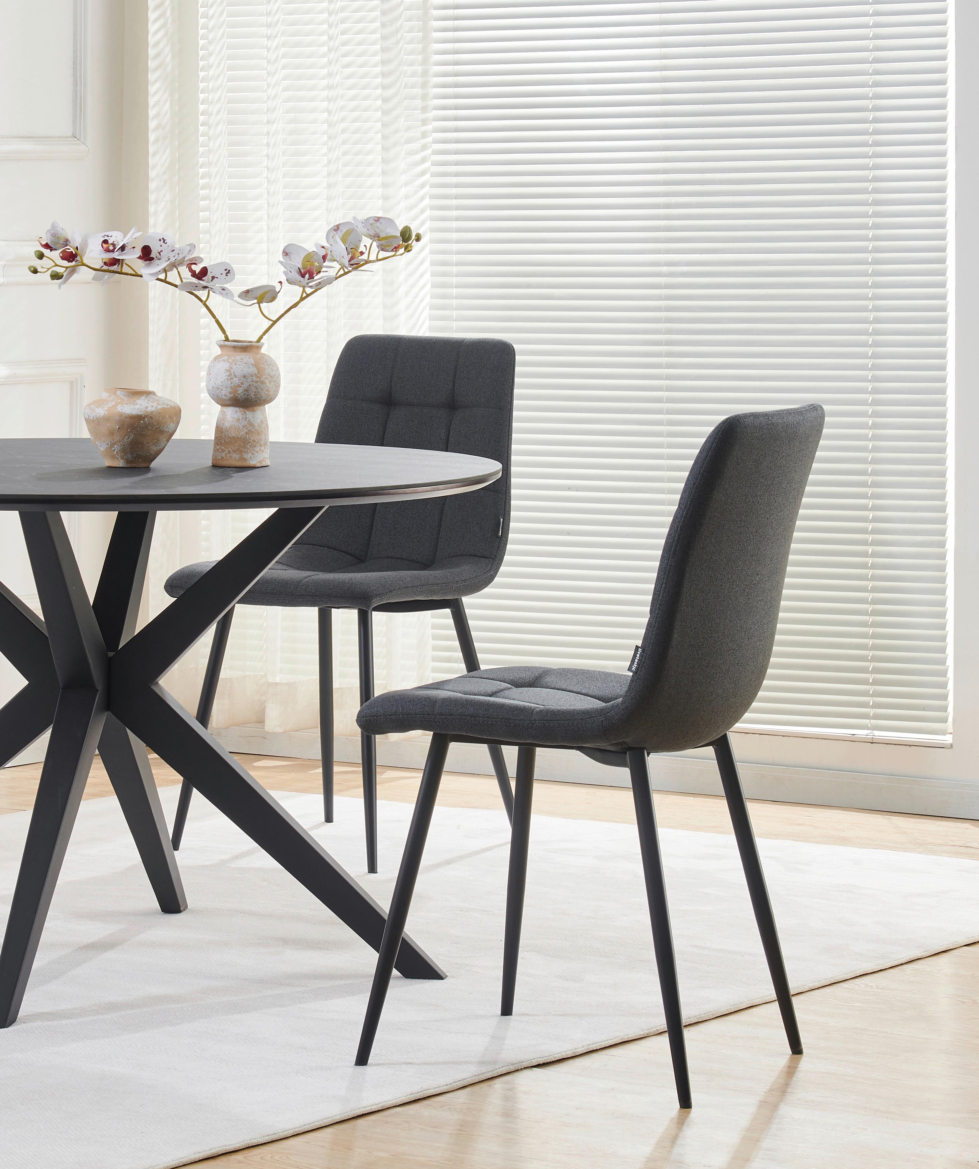 Vierfußstuhl Empoli Leinenoptik Grau, B: 44,5 cm - Schwarz/Grau, KONVENTIONELL, Holz/Textil (44,5/86/54,5cm) - Livetastic