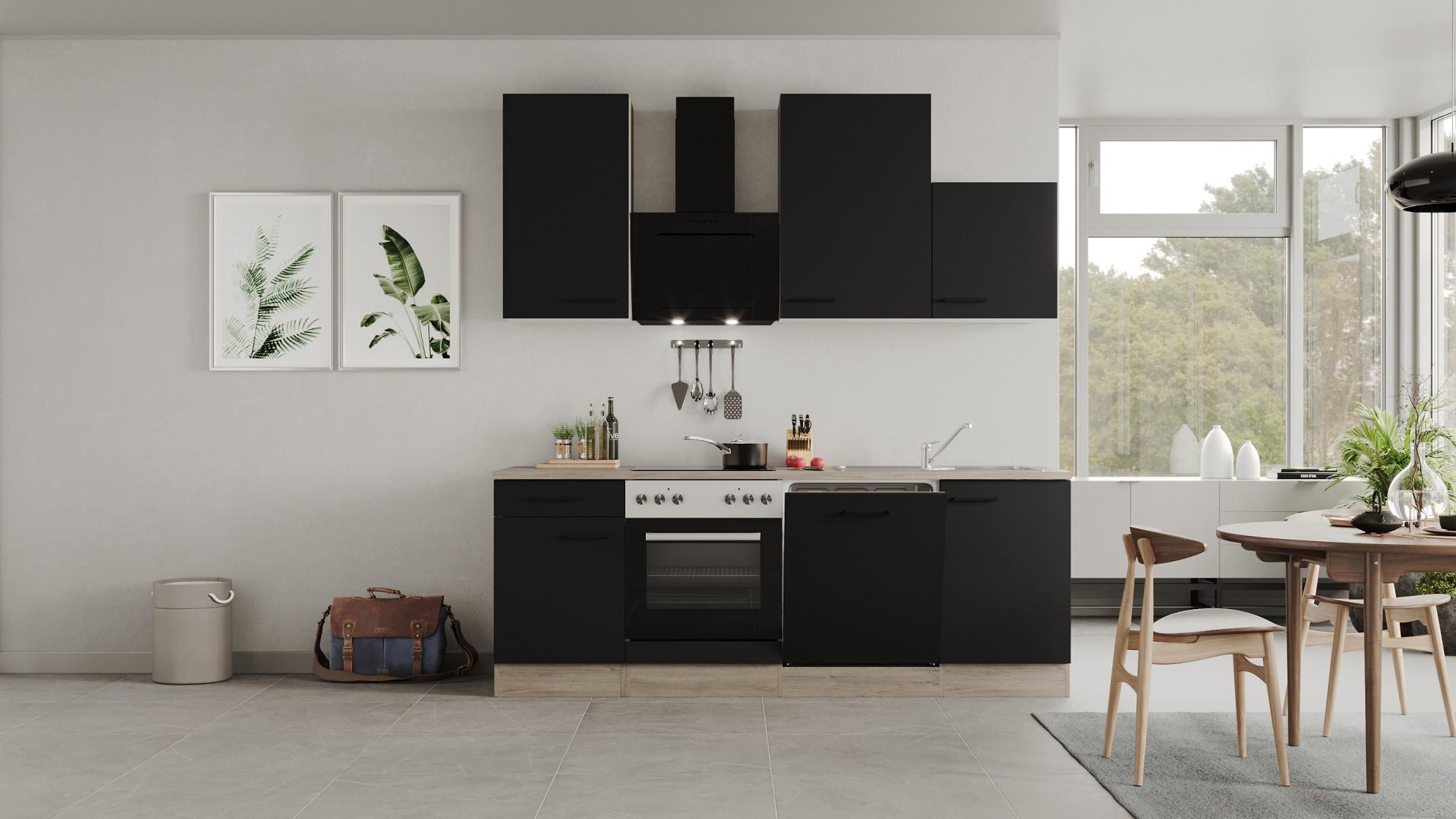 Küchenblock Capri Eiche/Schwarz B: 220 cm - Eichefarben/Schwarz, MODERN, Holzwerkstoff (220cm) - FlexWell