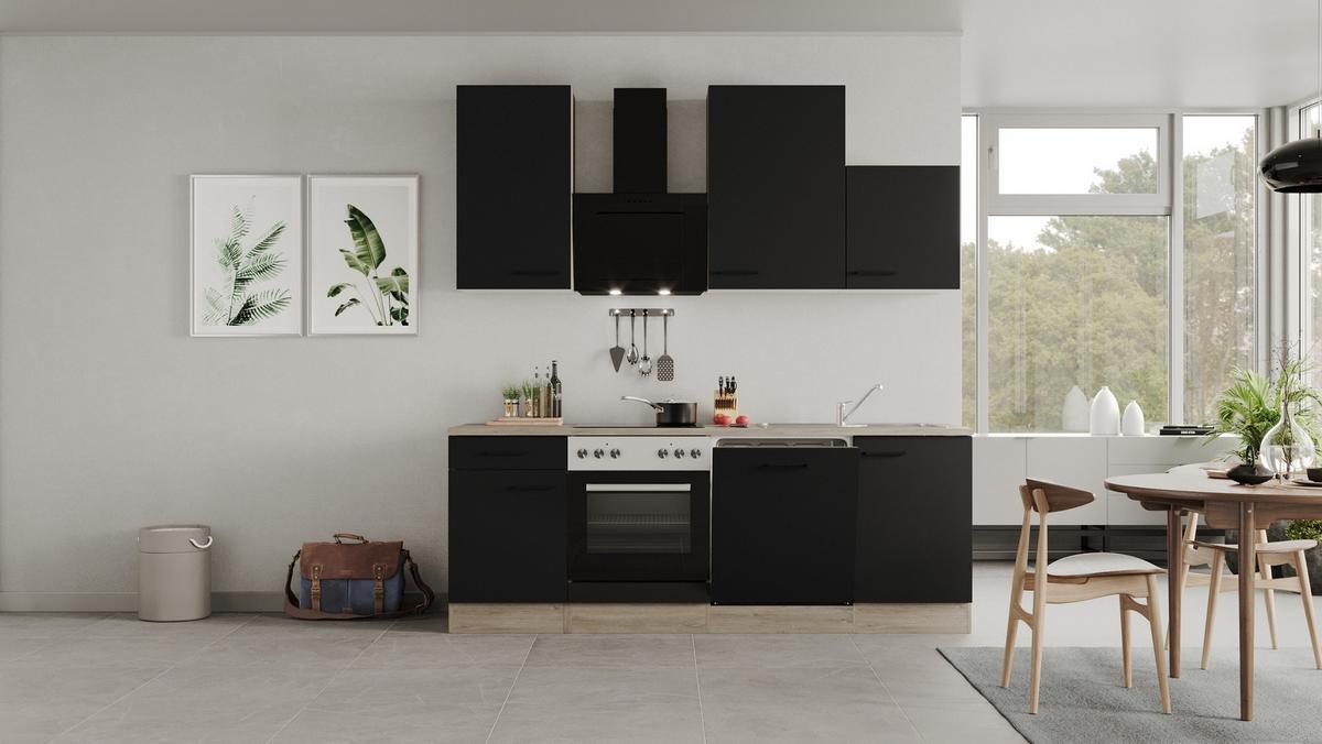 Küchenblock Capri Eiche/schwarz B: 220 Cm - Eichefarben/Schwarz, MODERN, Holzwerkstoff (220cm) - FlexWell