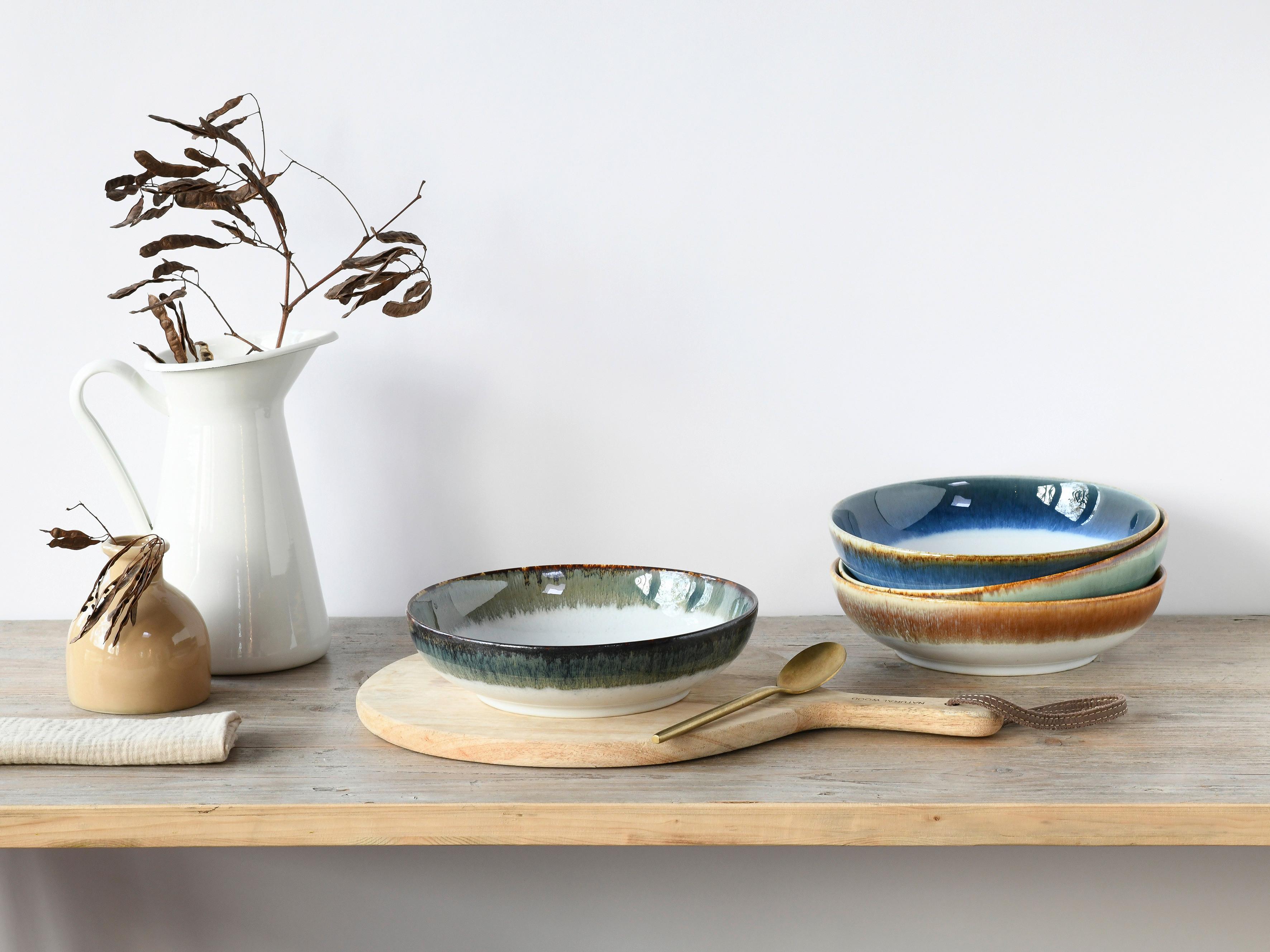 Schüsselset Steingut 4--Teilig. DxH: 22,5x5 cm - Blau/Braun, Basics, Keramik (22,5/5cm) - Creatable