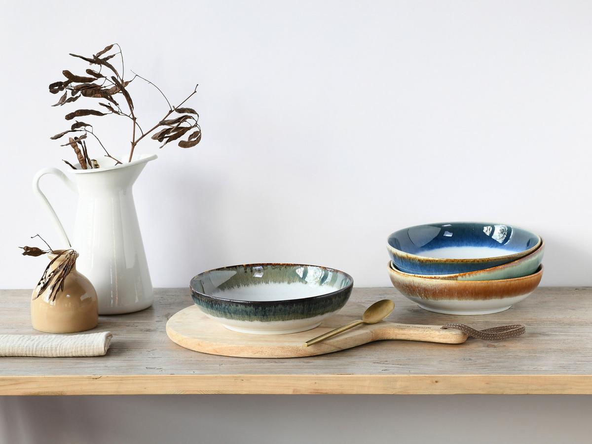 Schüsselset Steingut 4--teilig. DxH: 22,5x5 cm - Blau/Braun, Basics, Keramik (22,5/5cm) - Creatable