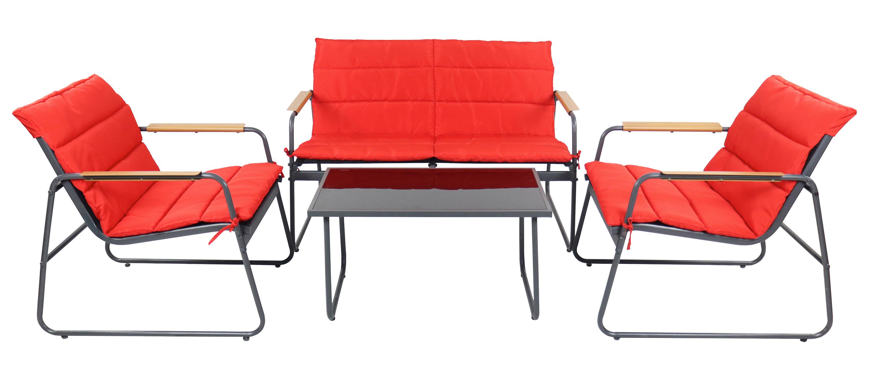 Loungegarnitur Lexila 4-Teilig Rot - Anthrazit/Rot, MODERN, Glas/Kunststoff - Gardenson