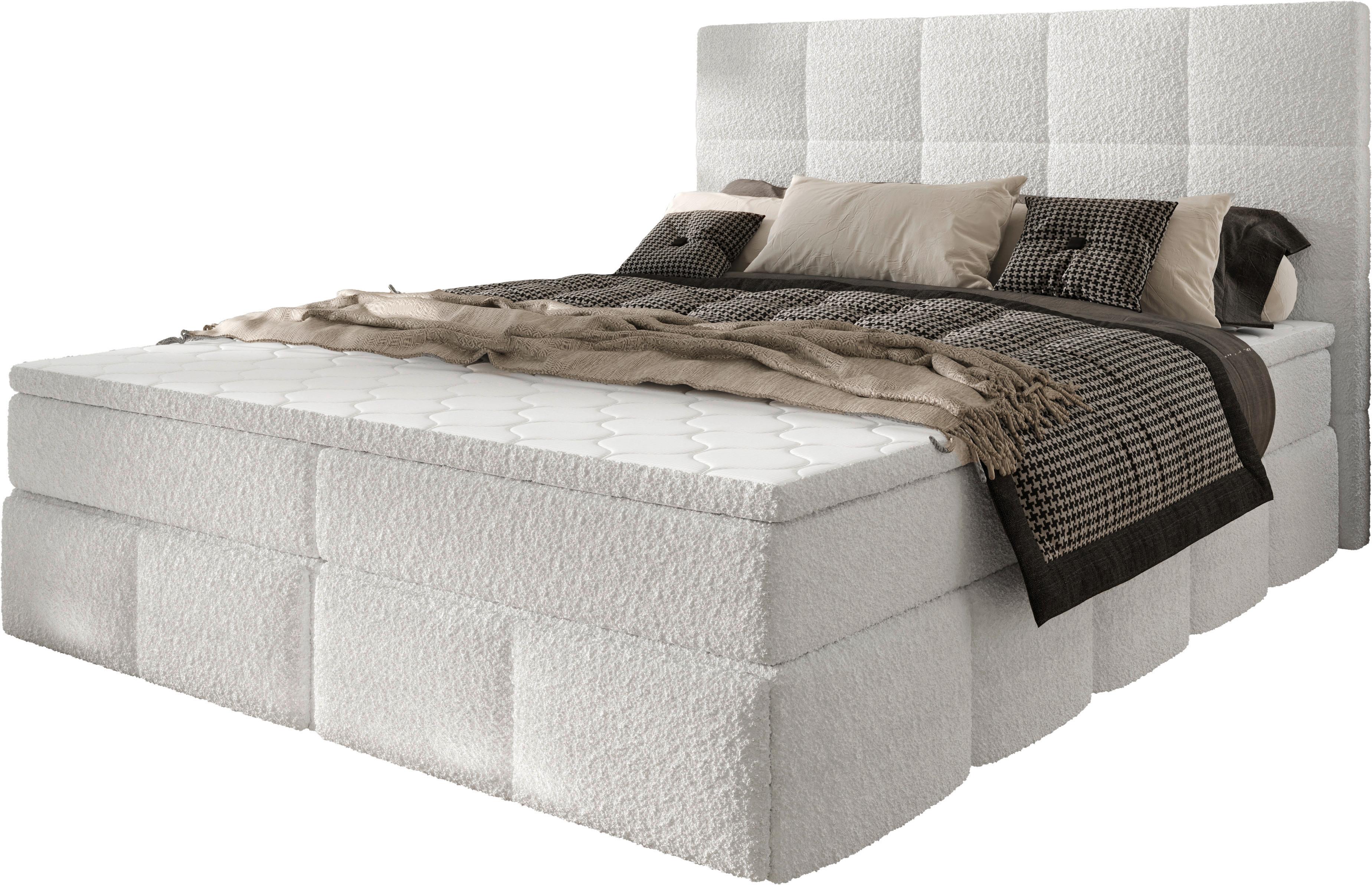 Polsterbett Alba Chenille Weiß, Lf: 180x200 cm