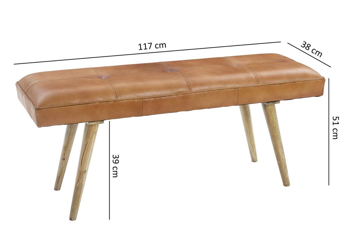 Lavice SALIM hnědá - hnědá, Natur, dřevo/kůže (117/51/38cm) - MID.YOU