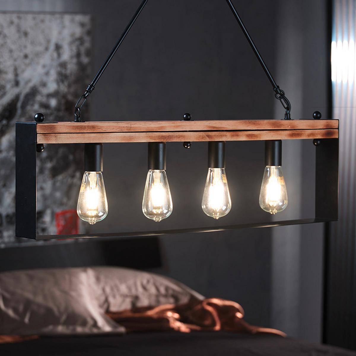 Hängeleuchte 5046/S4 - Schwarz/Braun, Natur, Holz/Metall (80/8/100cm)