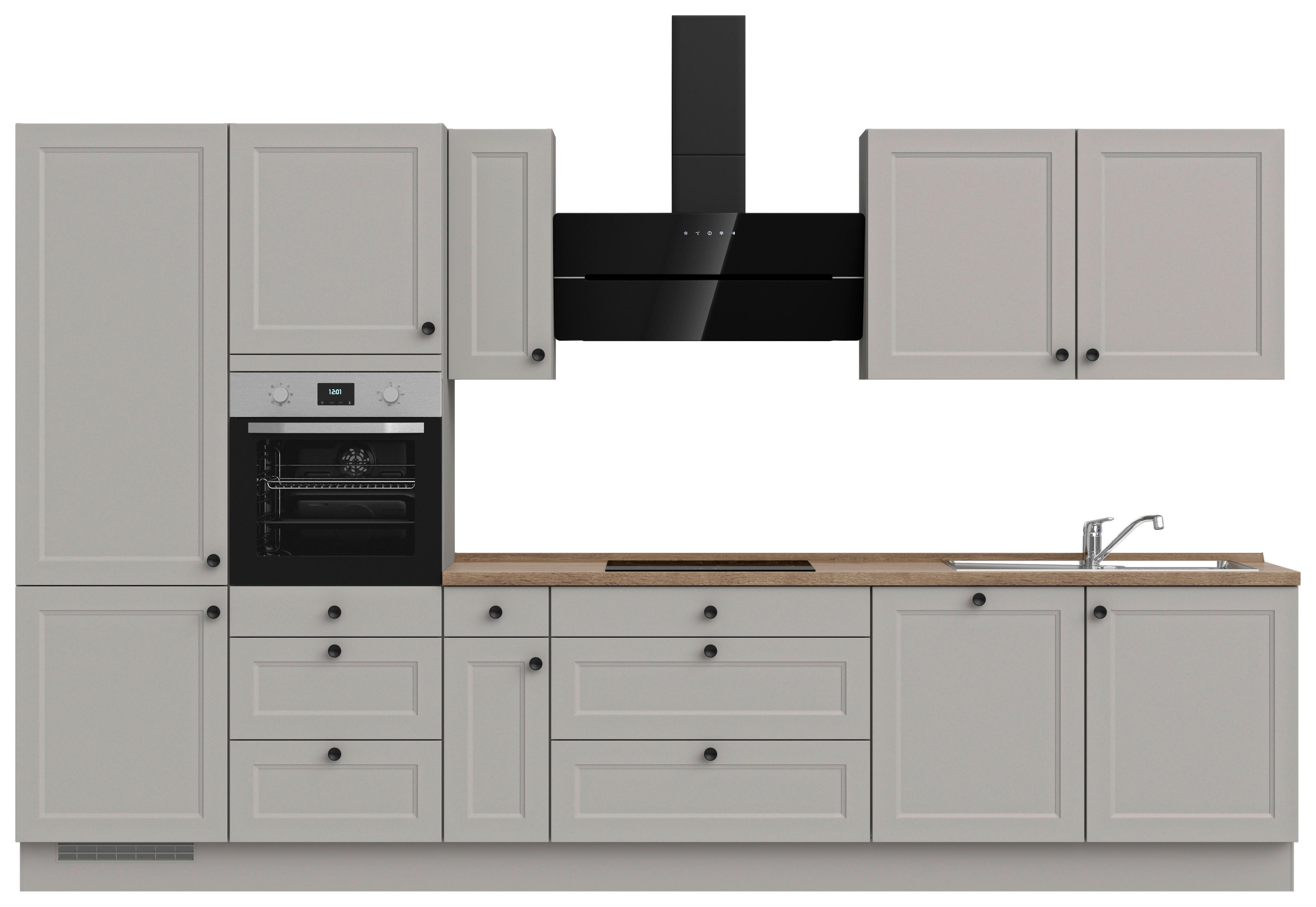 Kuchynská linka 360 cm, kamenná sivá supermatná - čierna/sivá, Modern, kov/kompozitné drevo (360cm) - Nobilia