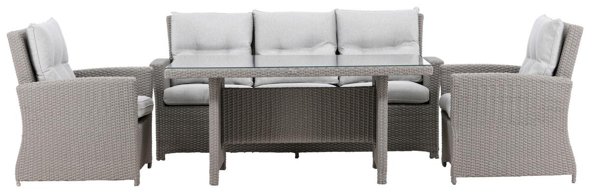 Loungegarnitur 4-Tlg Brentwood aus Kunststoff/Glas mit Kissen - Grau, KONVENTIONELL, Glas/Kunststoff - Gardenson