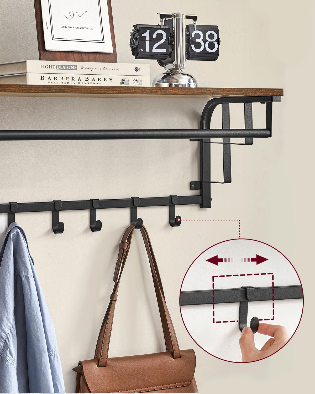 Wandgarderobe Braun, Schwarz mit Hutablage, B: 66 cm - Schwarz/Braun, Trend, Holzwerkstoff/Metall (66/27/30cm) - Boxxx