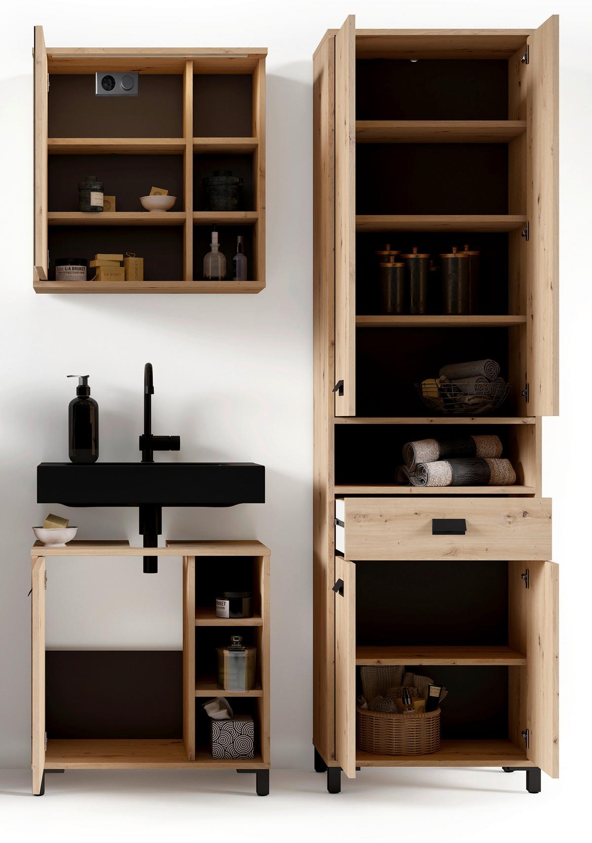 Badezimmer Wellness Eiche Artisan/Schwarz B: 194,5 cm - Schwarz/Eiche Artisan, MODERN, Holzwerkstoff/Kunststoff (194,5cm) - MID.YOU