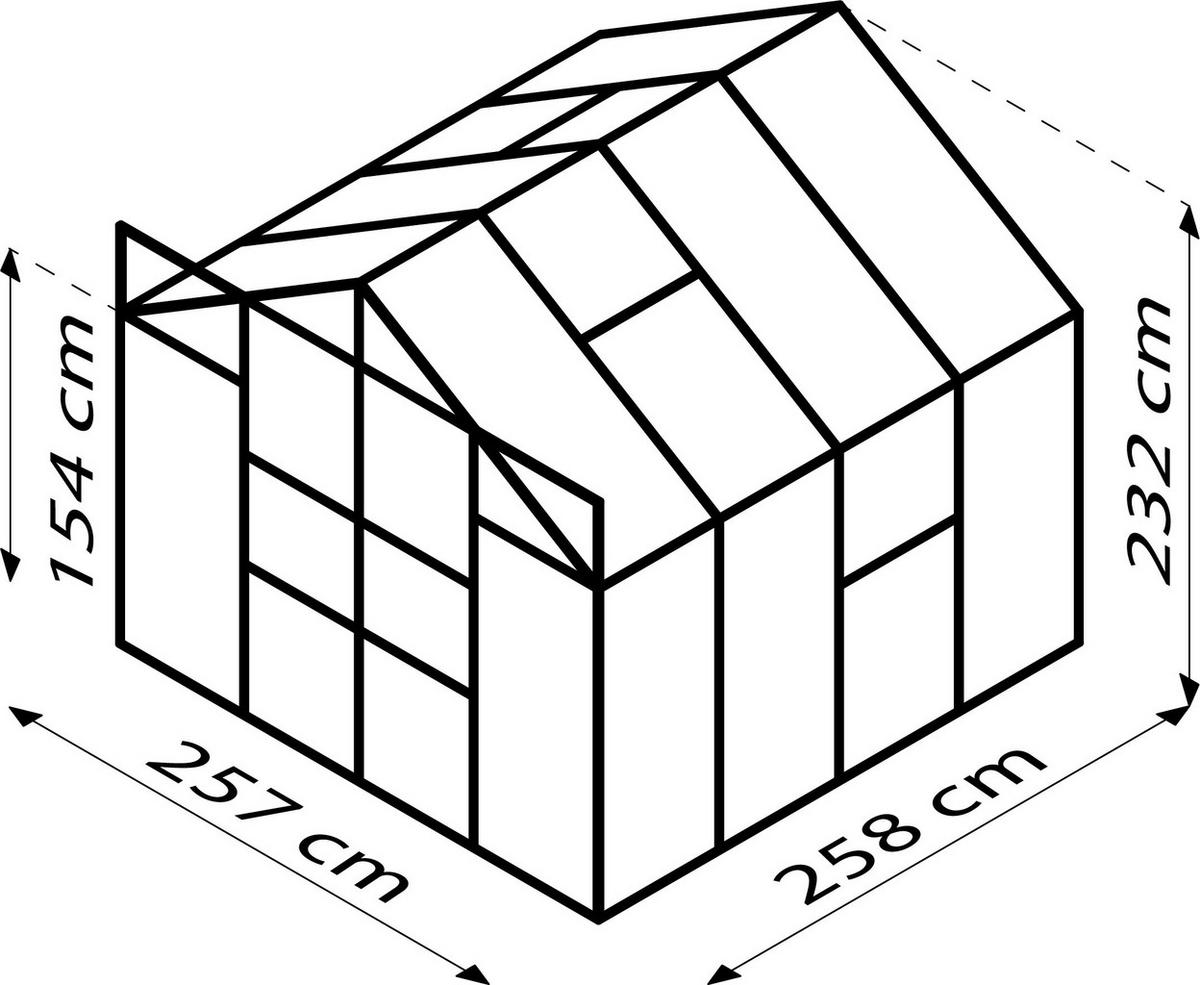 Gewächshausbausatz Meridian 2 6700  6,7 M2 Metall/Glas - Schwarz, Basics, Glas/Metall (257/231,8/258cm)