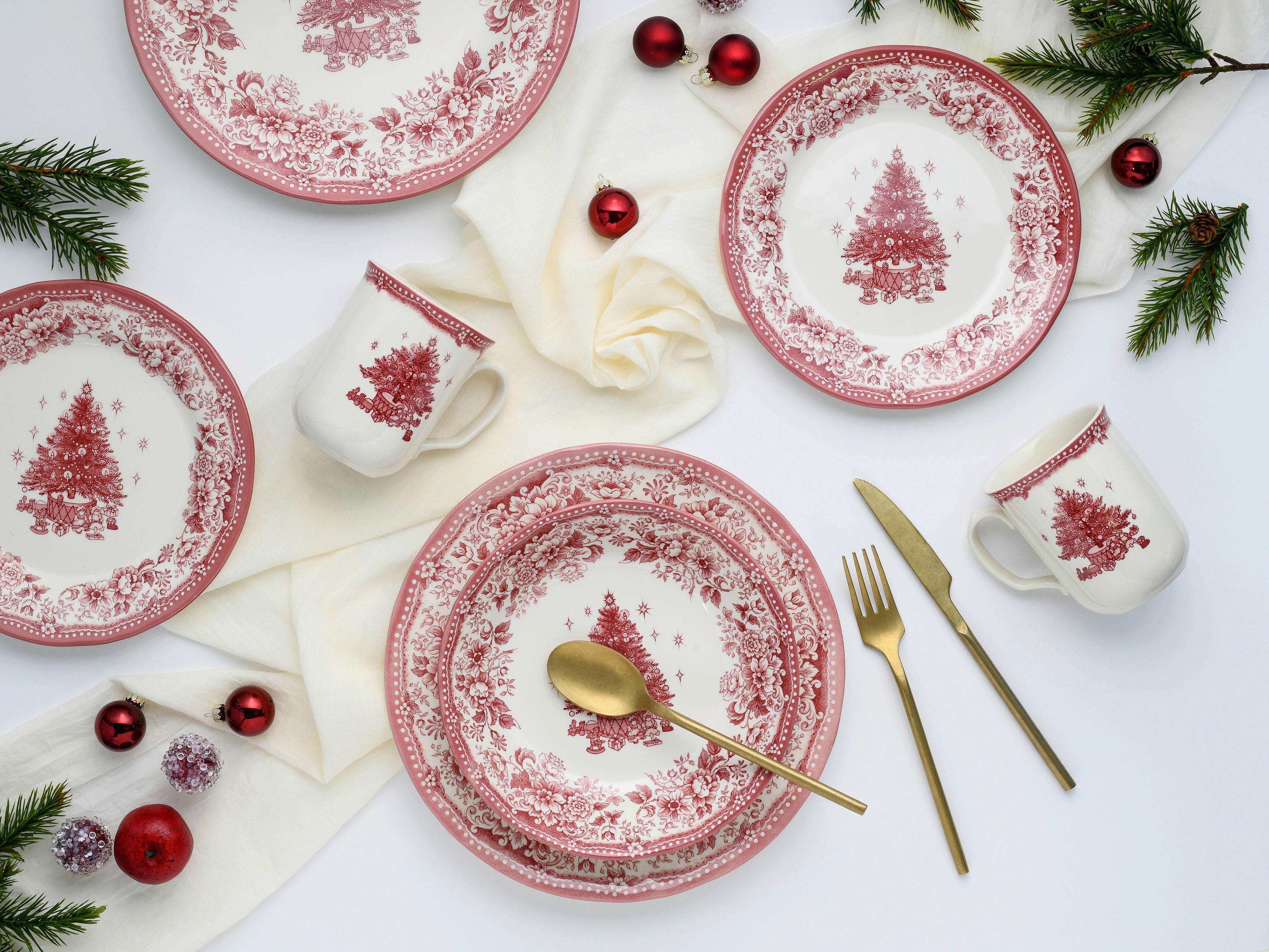 Kombiservice Tannenbaum 16--Teilig., Rot - Rot, Basics, Keramik - Creatable