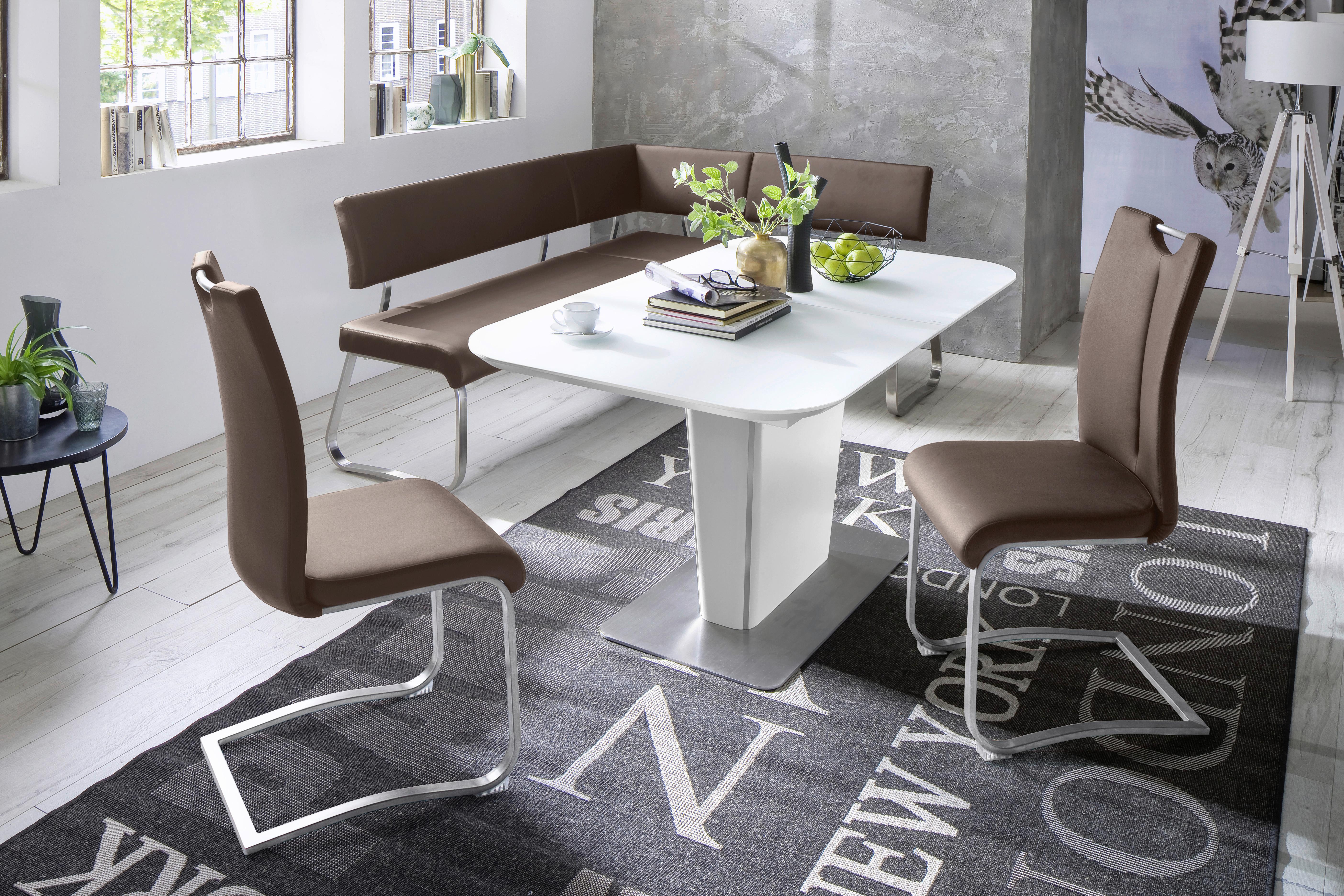 Eckbank Braun Lederlook Arco 200x150 cm - Edelstahlfarben/Braun, Design, Textil/Metall (200/150cm) - Livetastic