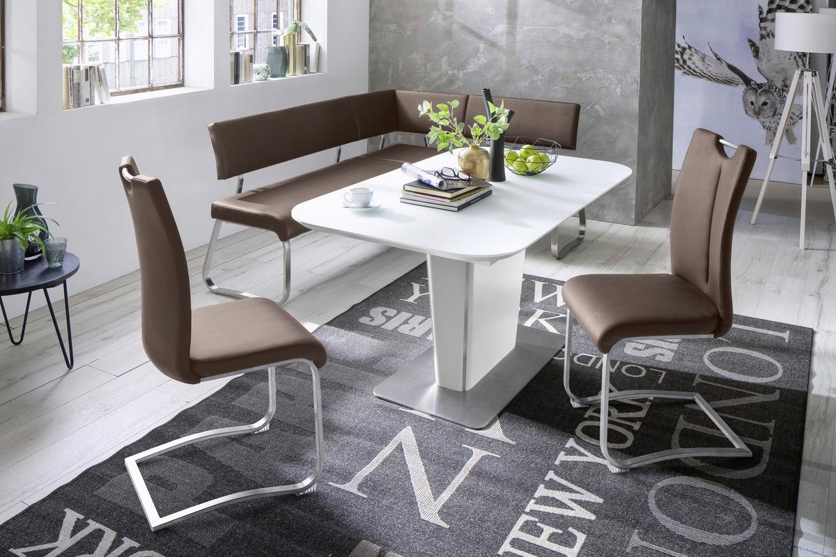 Eckbank Braun Lederlook Arco 200x150 cm - Edelstahlfarben/Braun, Design, Textil/Metall (200/150cm) - Livetastic