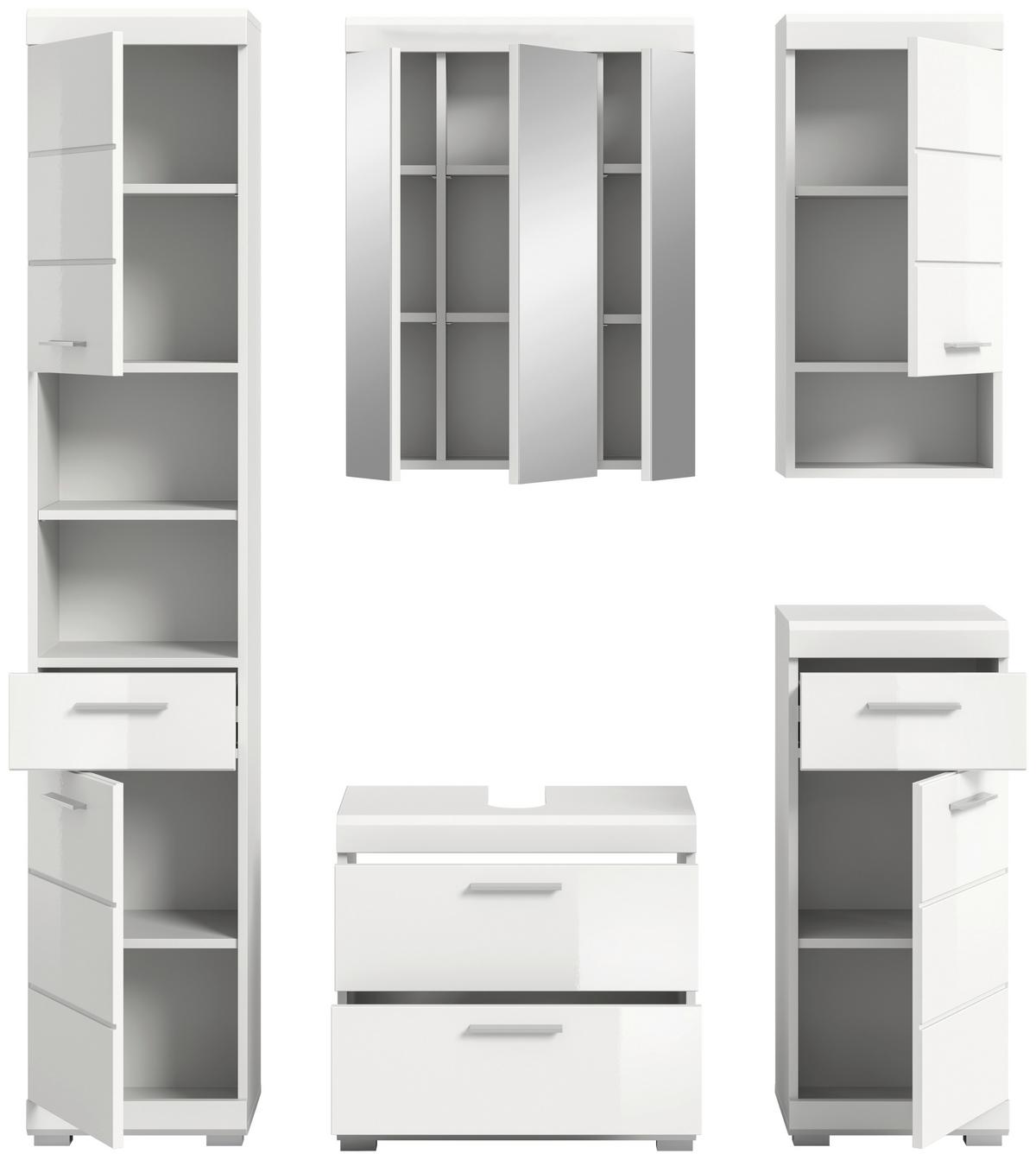 Badezimmer Scout Weiß B: 134 cm - Weiß Hochglanz/Silberfarben, MODERN, Glas/Holzwerkstoff (134cm) - MID.YOU