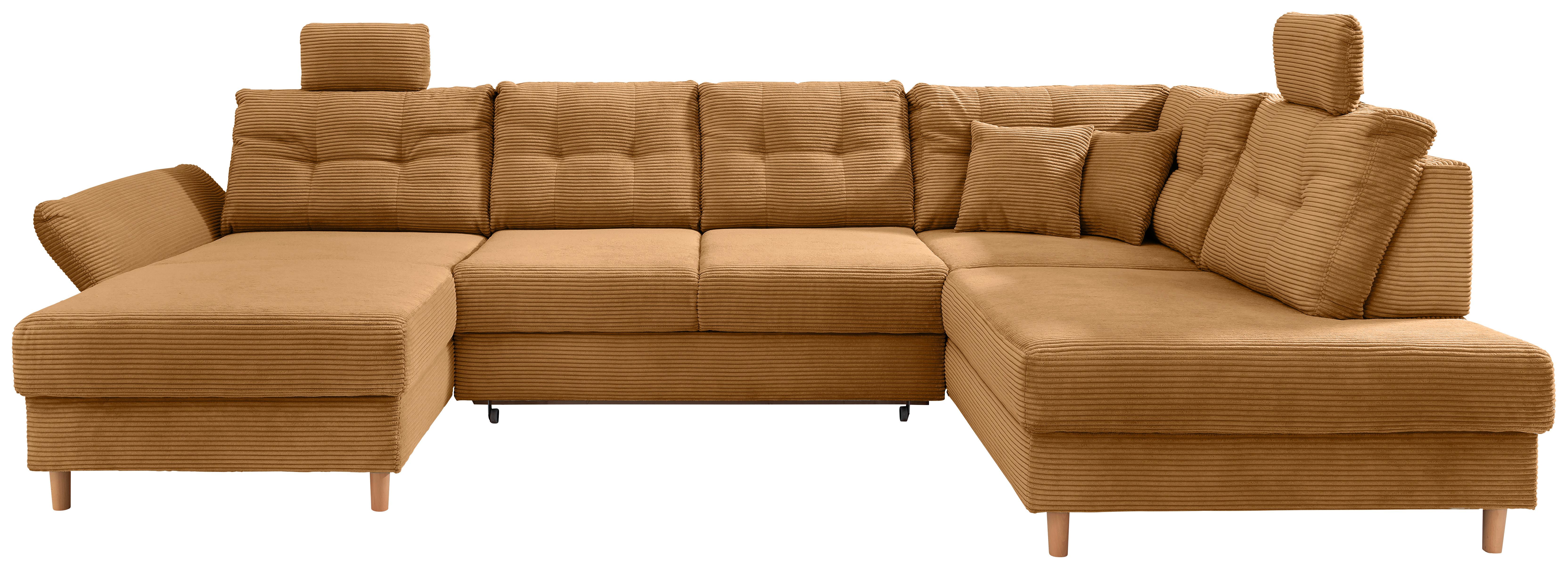 Wohnlandschaft Brizzini mit Schlaffunktion, goldfarben - Goldfarben/Naturfarben, MODERN, Textil (176/338-352/206cm) - Livetastic
